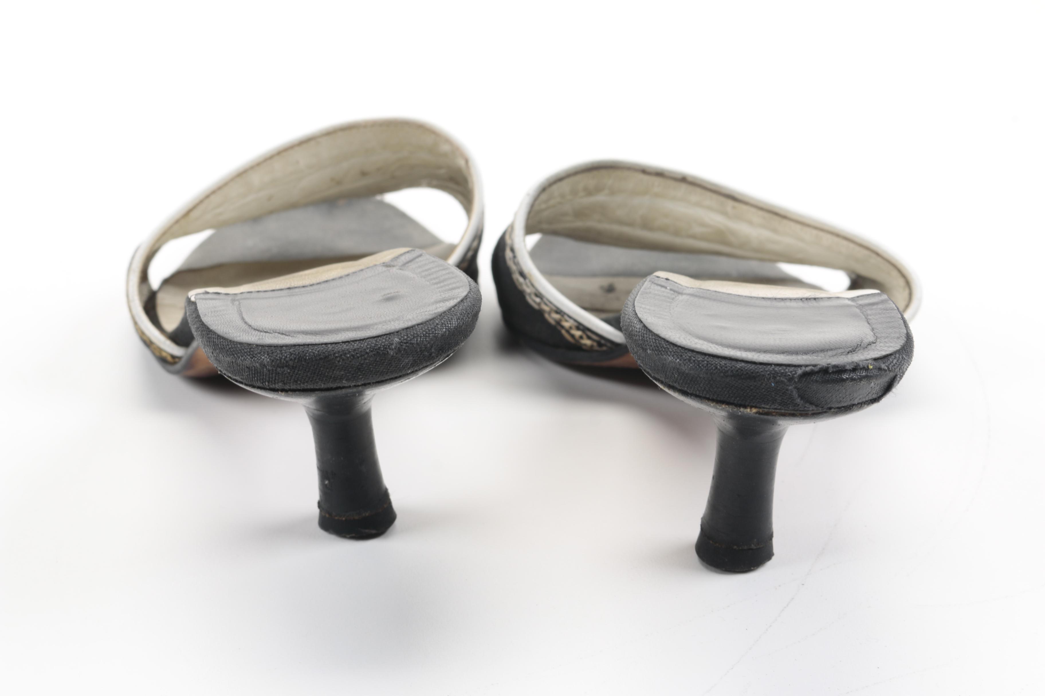 Chanel Black Canvas Embroidered Mules Slides