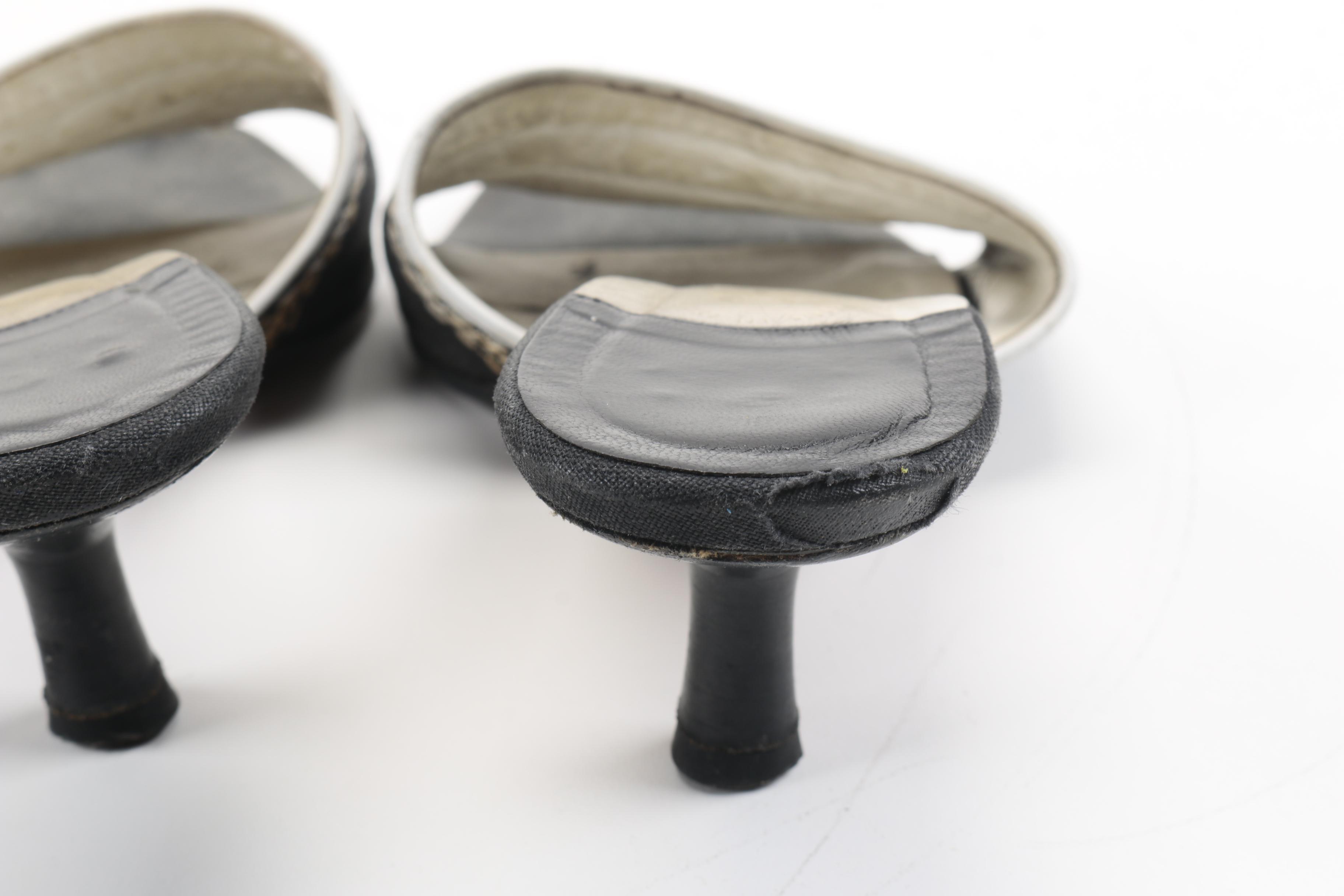 Chanel Black Canvas Embroidered Mules Slides