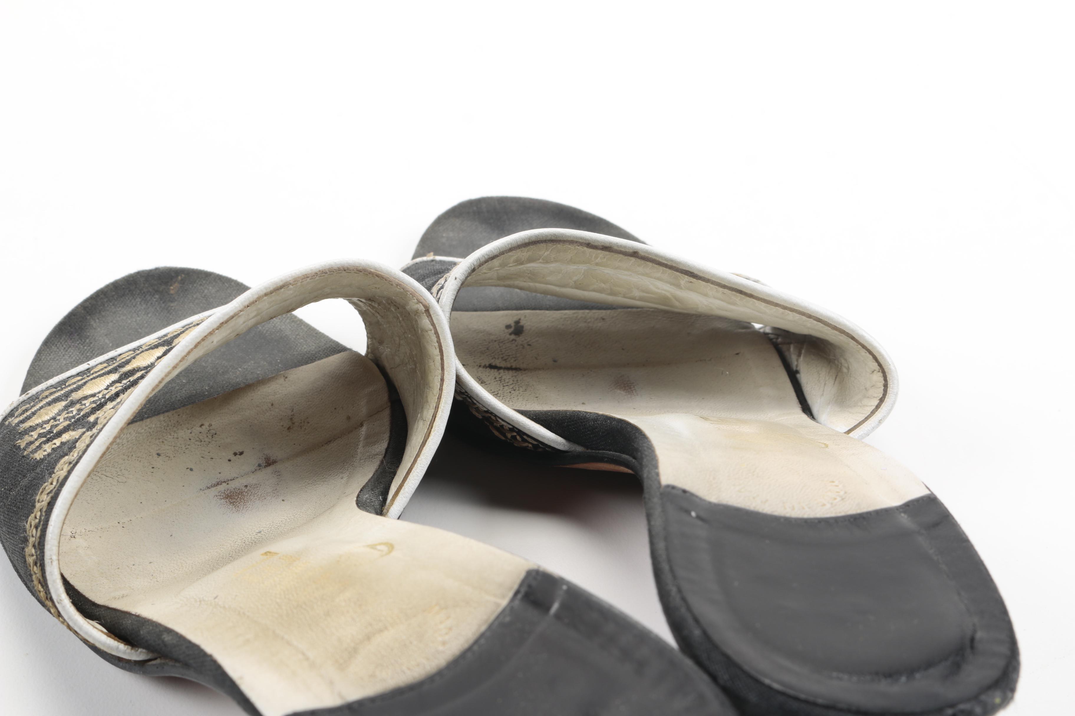 Chanel Black Canvas Embroidered Mules Slides