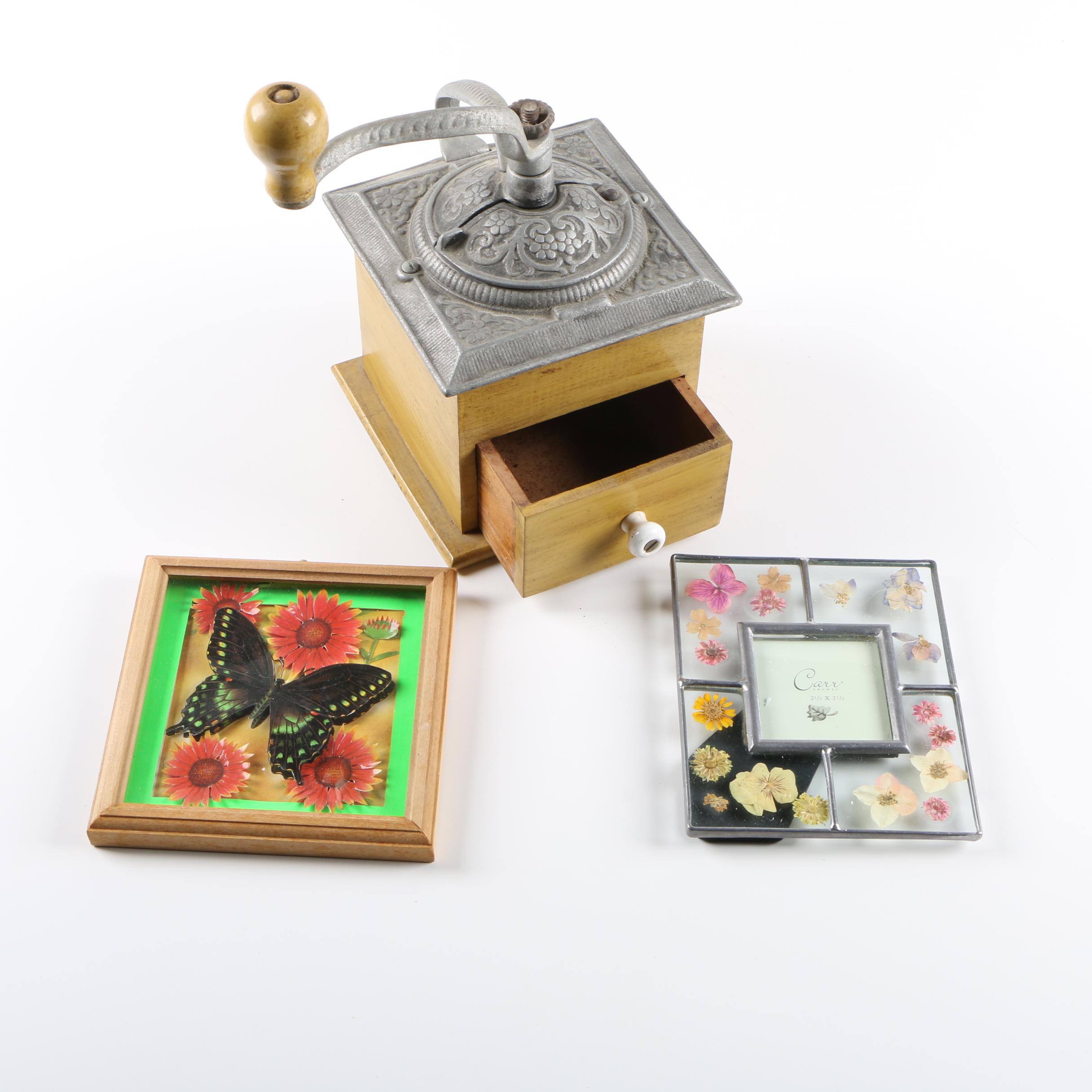 Coffee Grinder and Floral Picture Frames including  Burnes of Boston