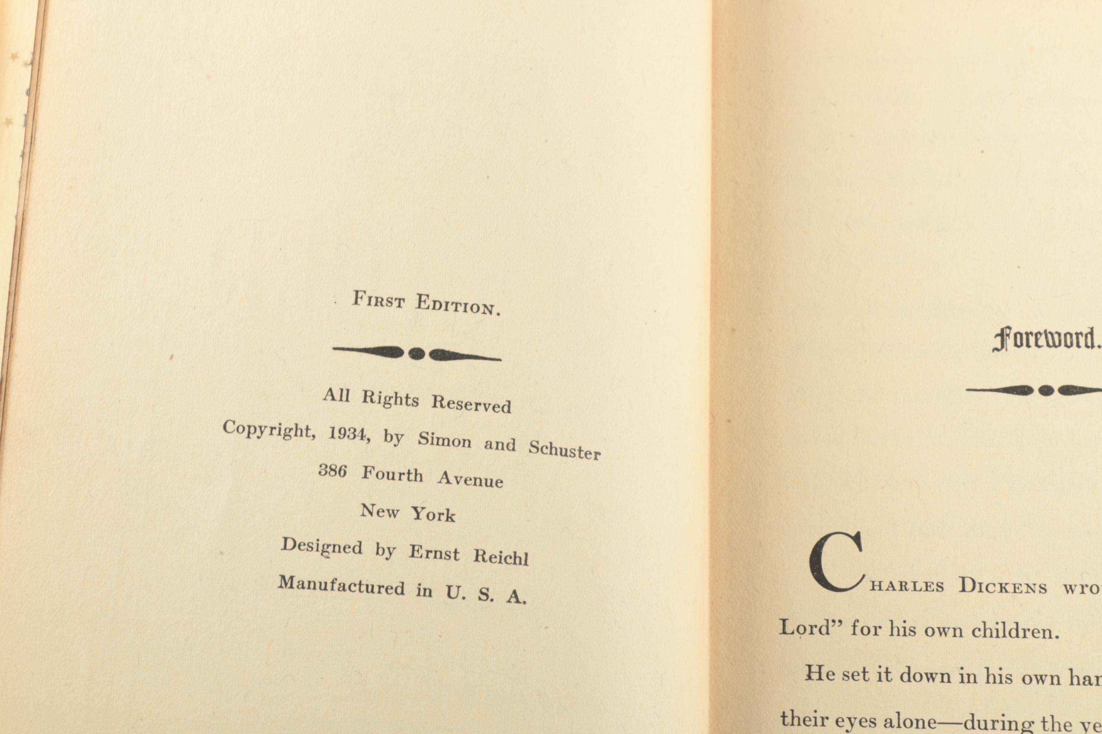 1934 First American Edition "The Life of Our Lord" by Charles Dickens