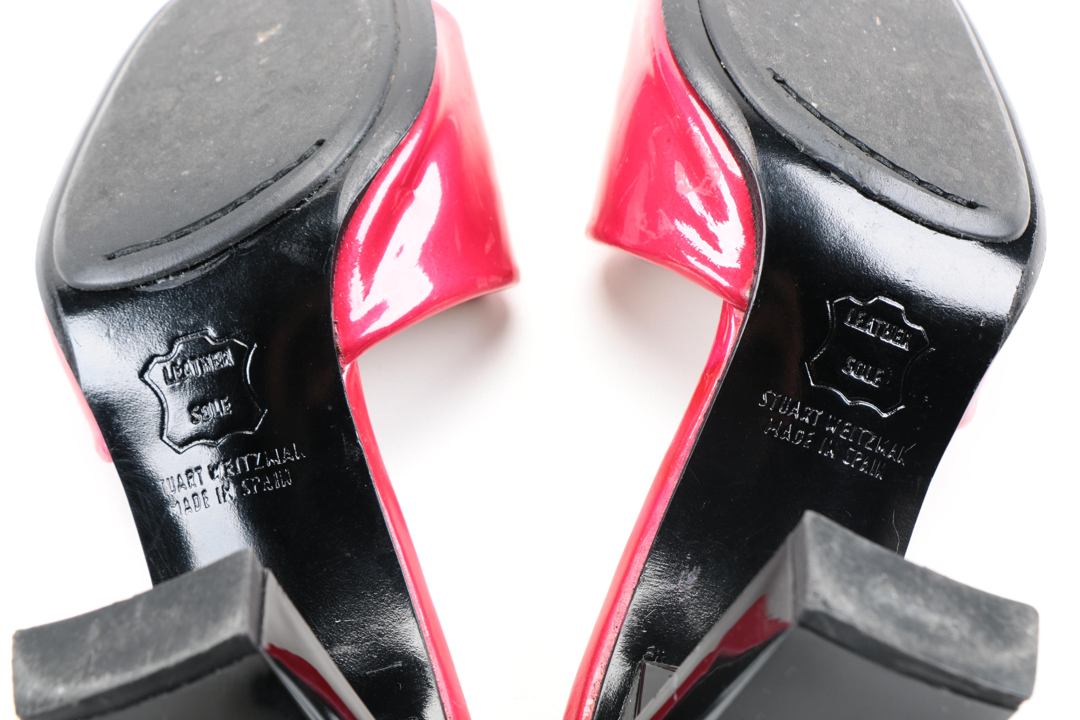 Women's Stuart Weitzman Hot Pink Patent Leather Slide Heels