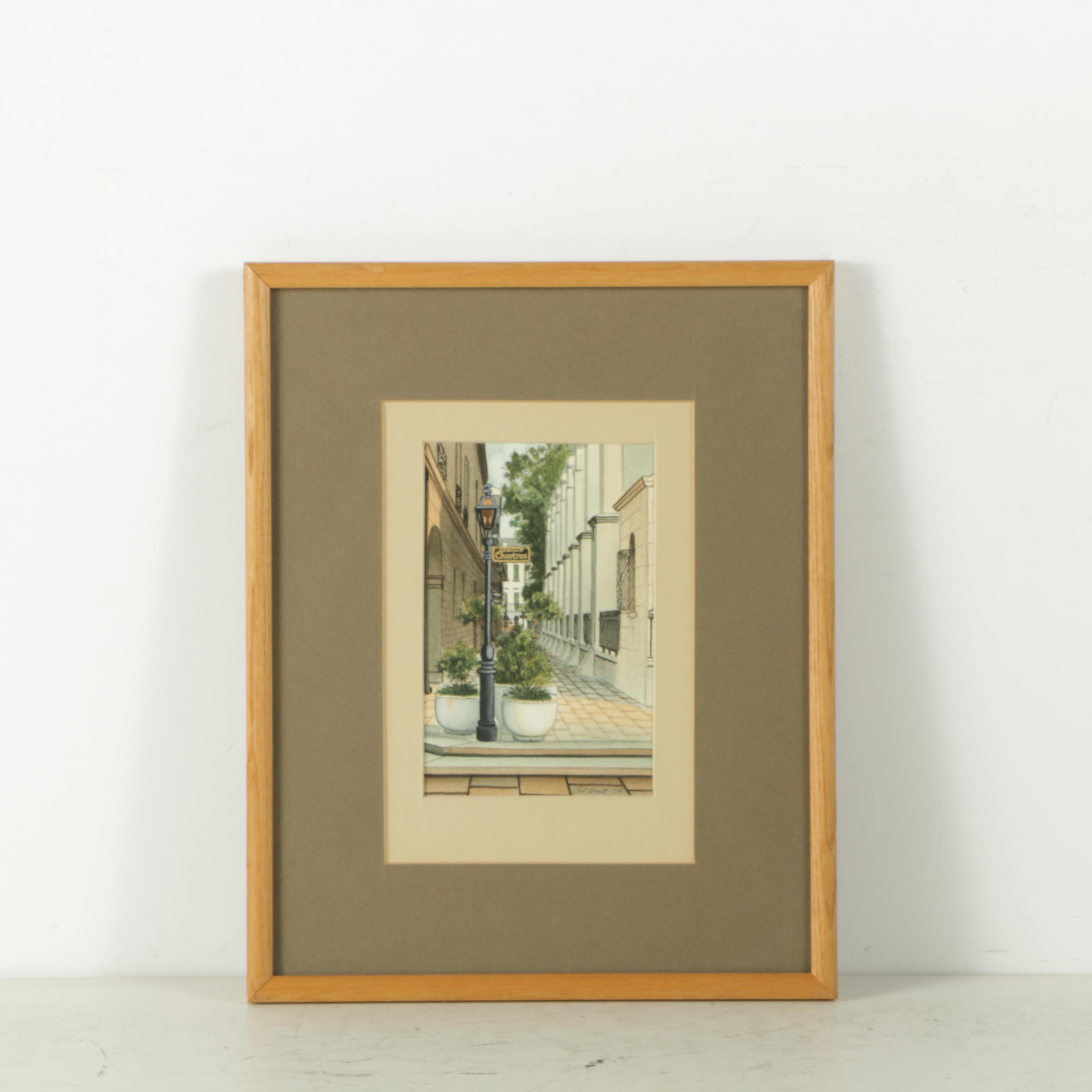 Gail Bryant Signed Watercolor New Orleans Painting "Pirate's Alley"