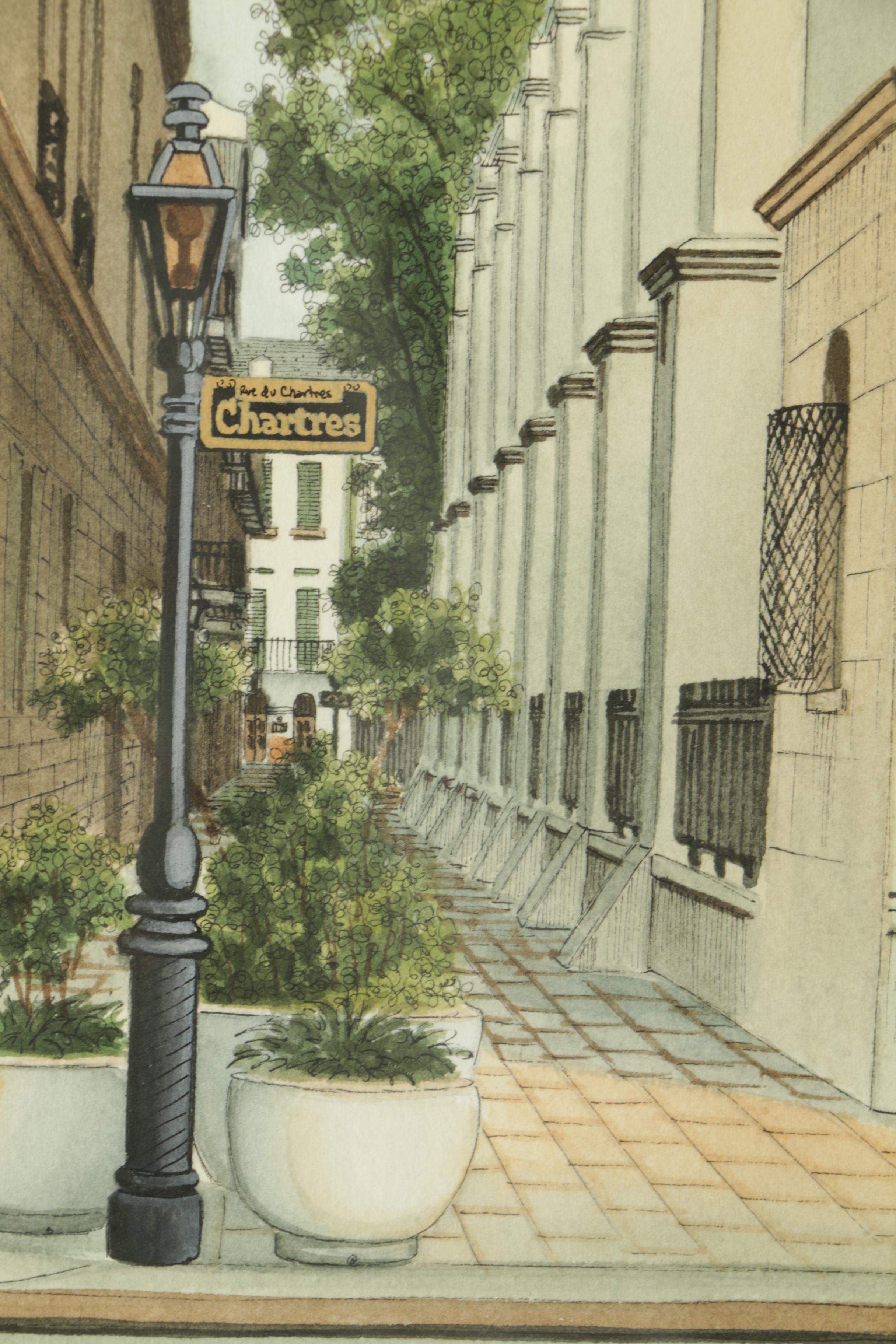 Gail Bryant Signed Watercolor New Orleans Painting "Pirate's Alley"