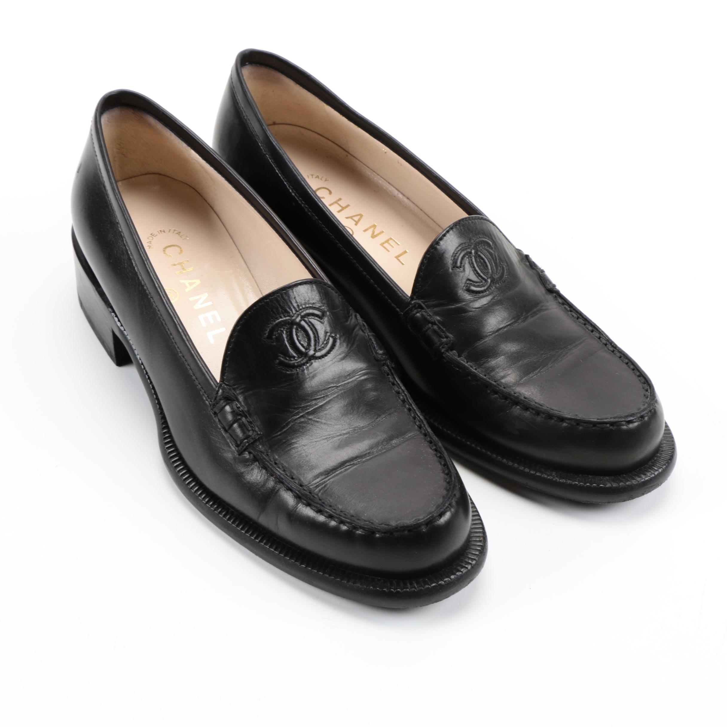 Women's Black Leather Chanel Loafers
