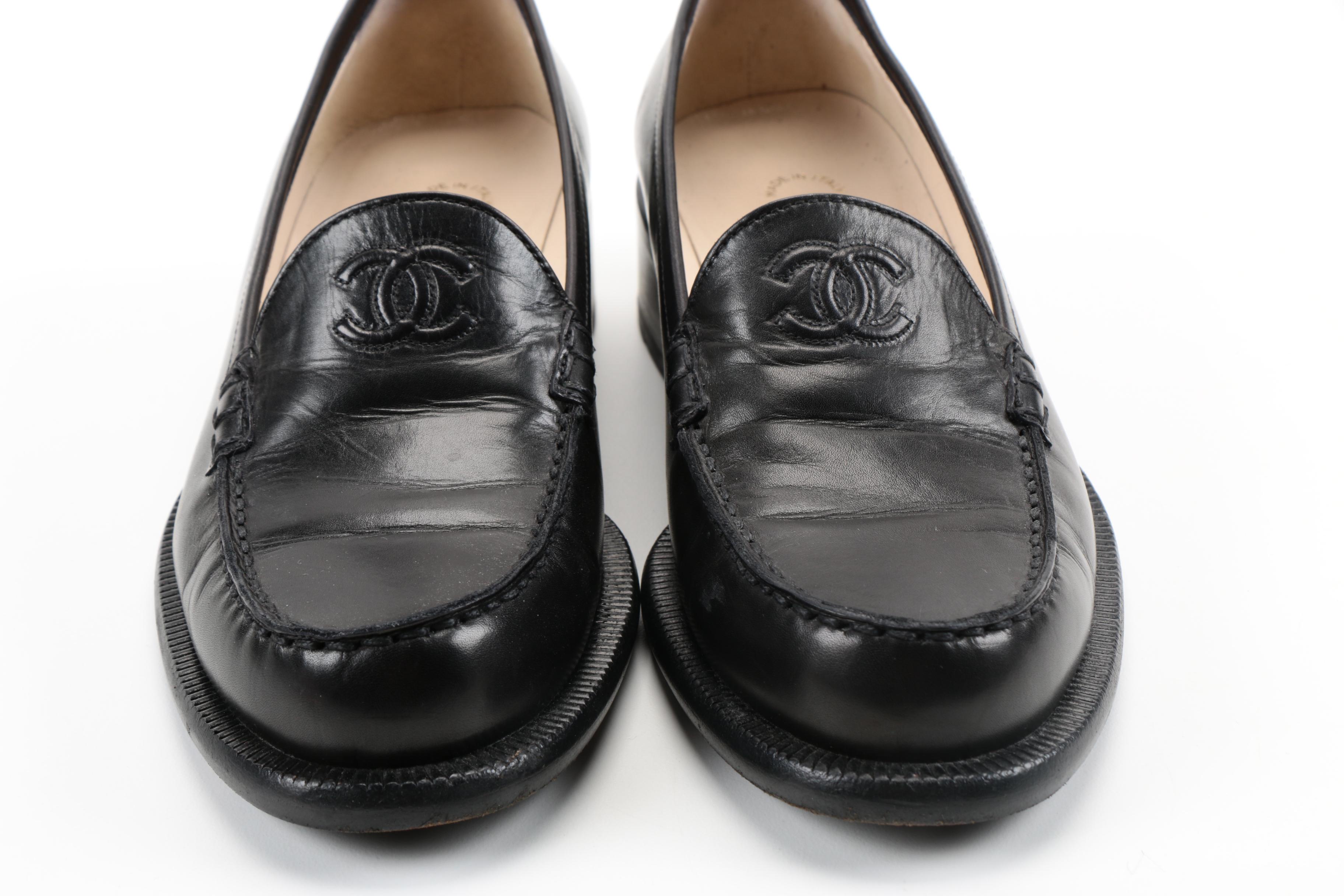 Women's Black Leather Chanel Loafers