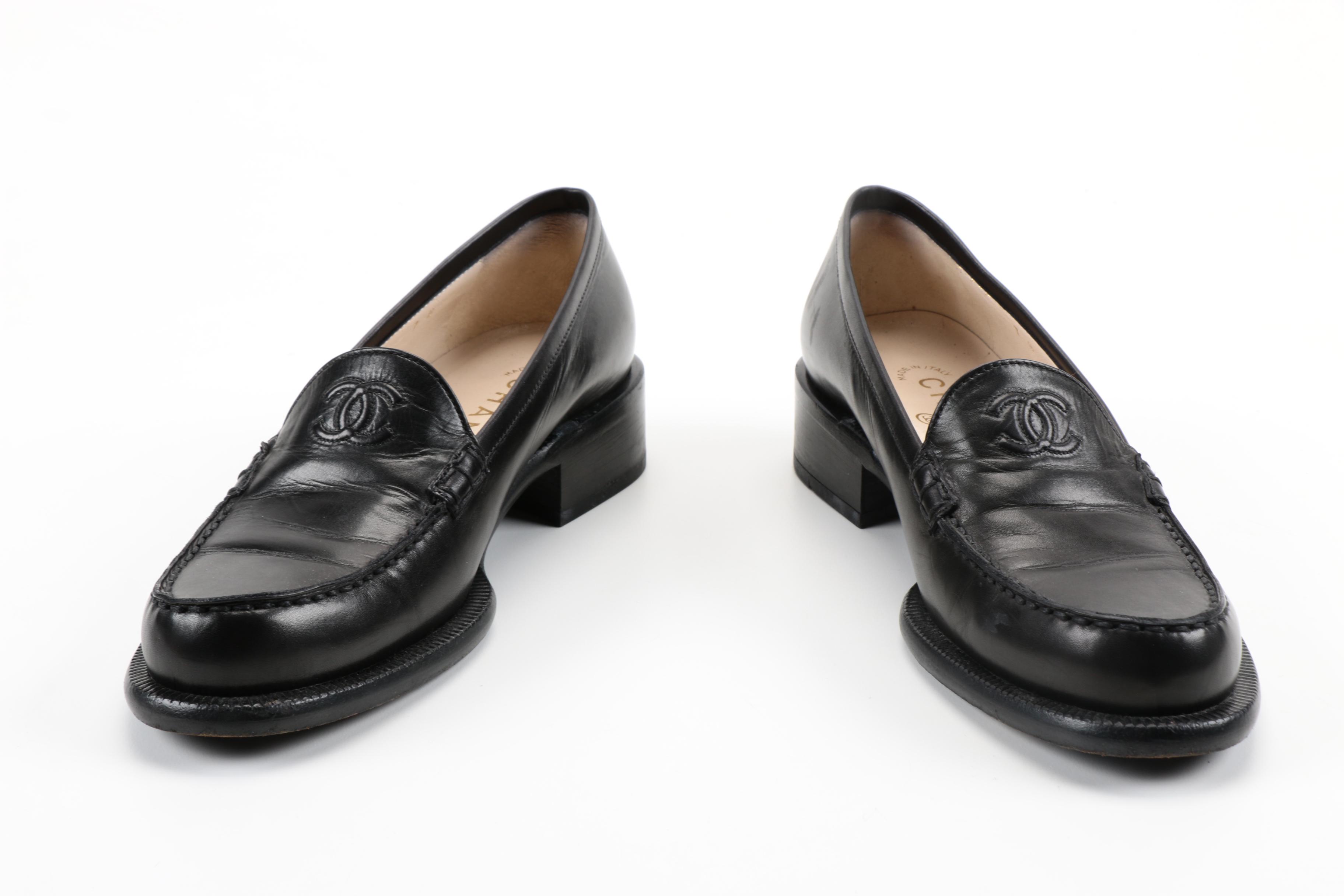 Women's Black Leather Chanel Loafers