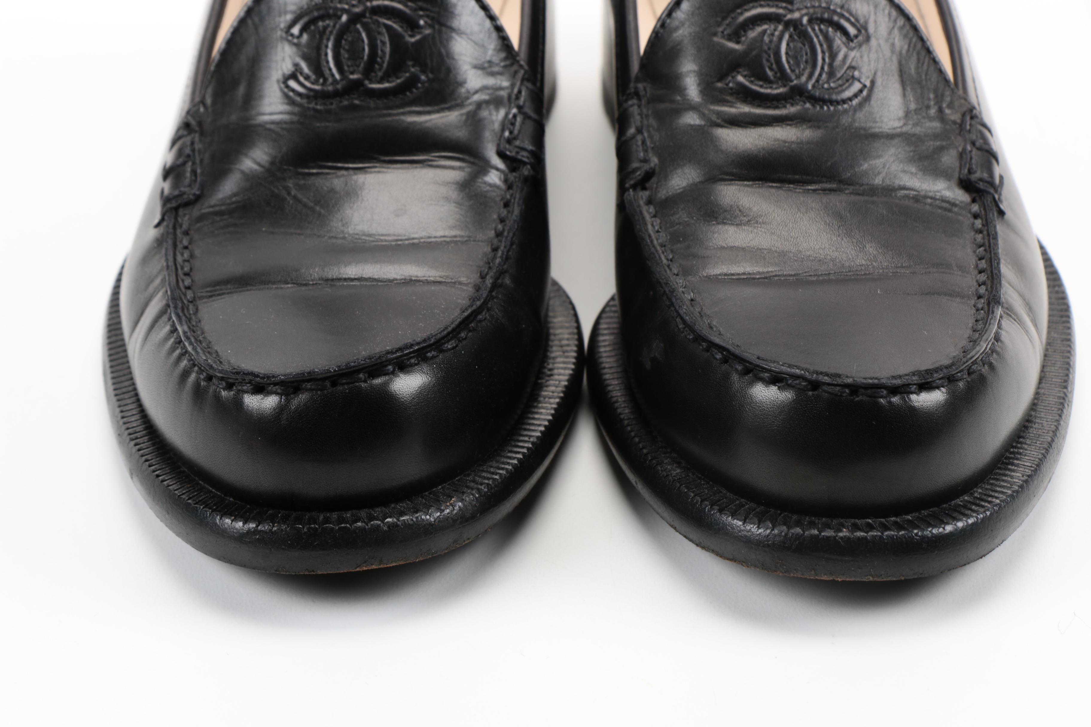 Women's Black Leather Chanel Loafers