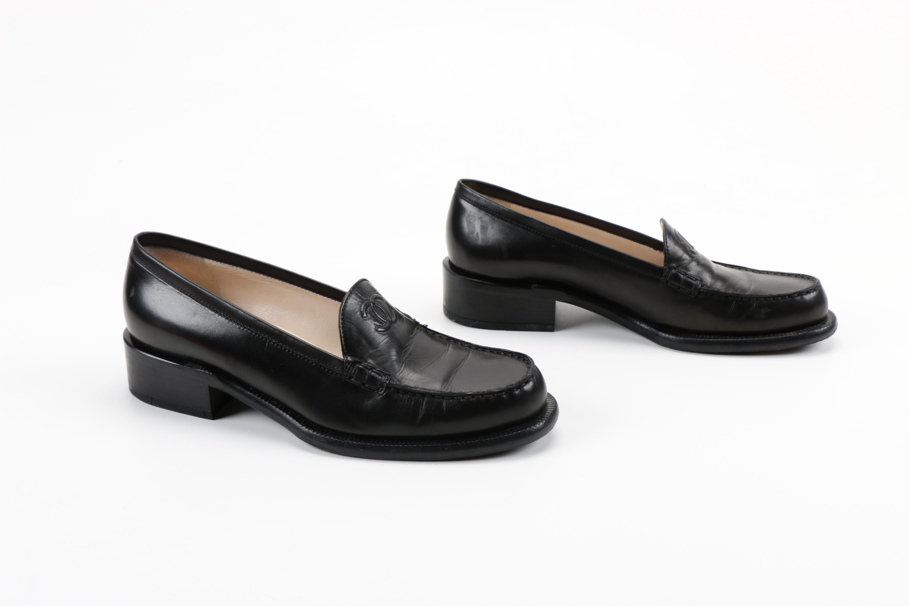 Women's Black Leather Chanel Loafers