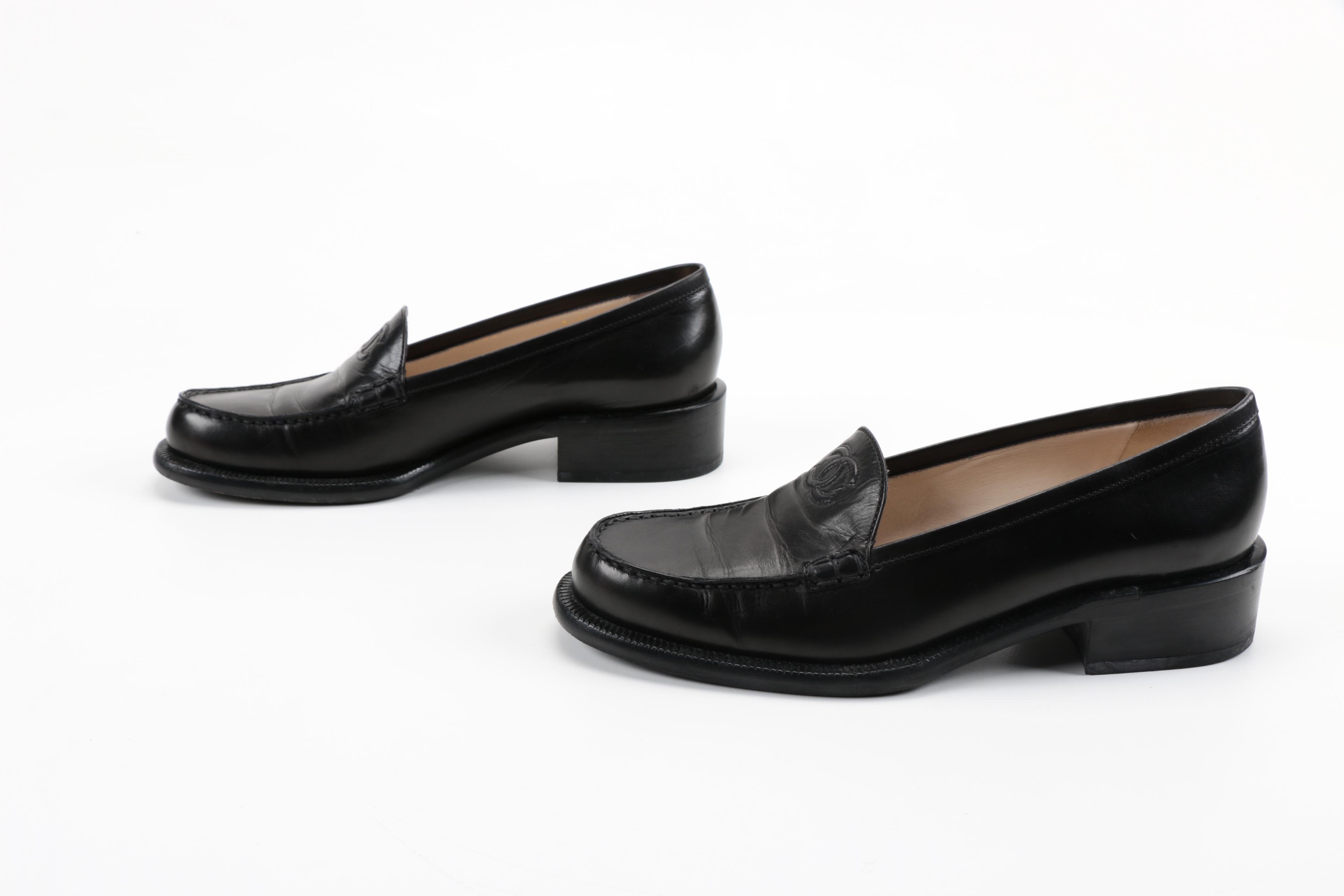 Women's Black Leather Chanel Loafers