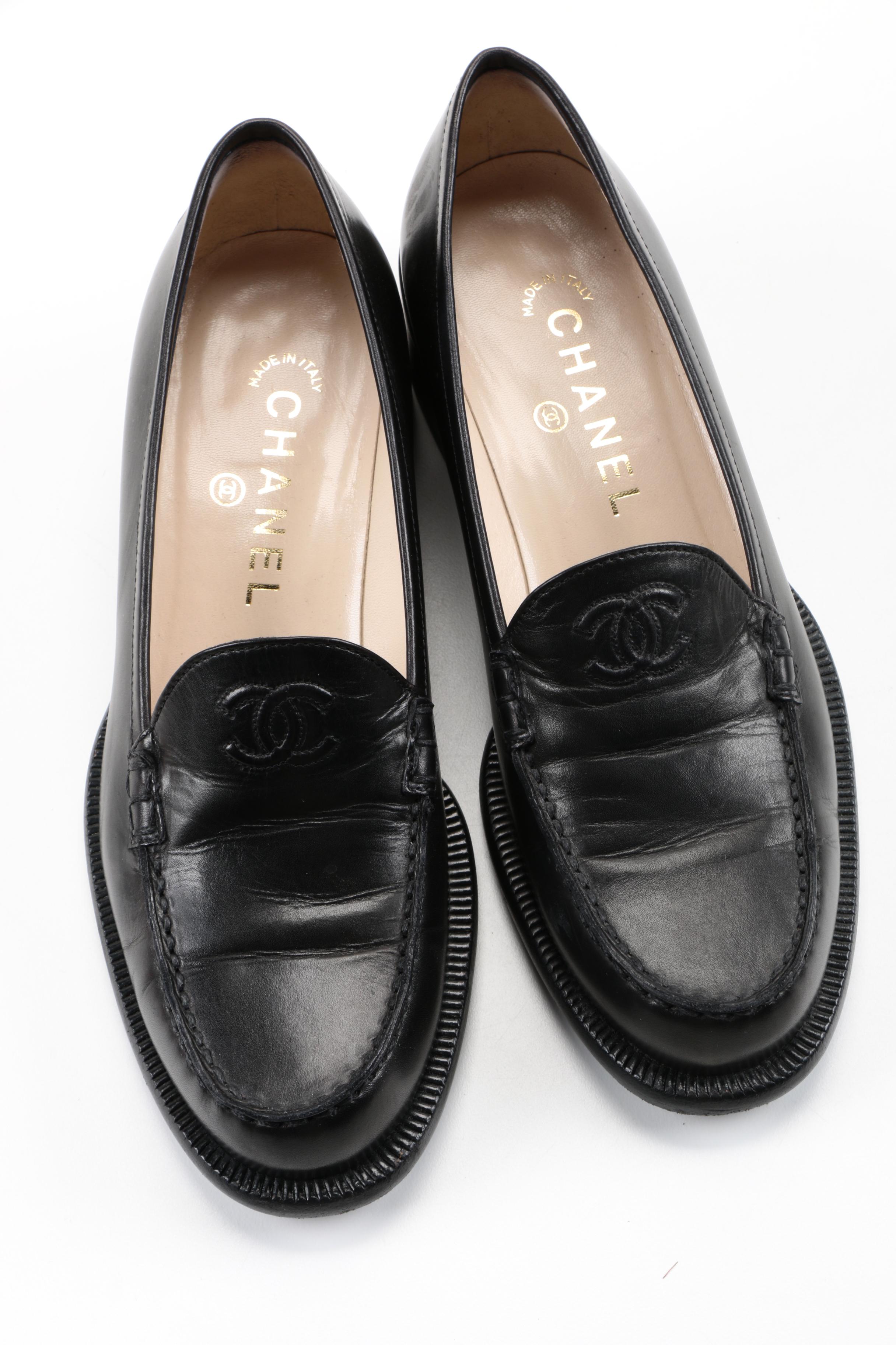 Women's Black Leather Chanel Loafers