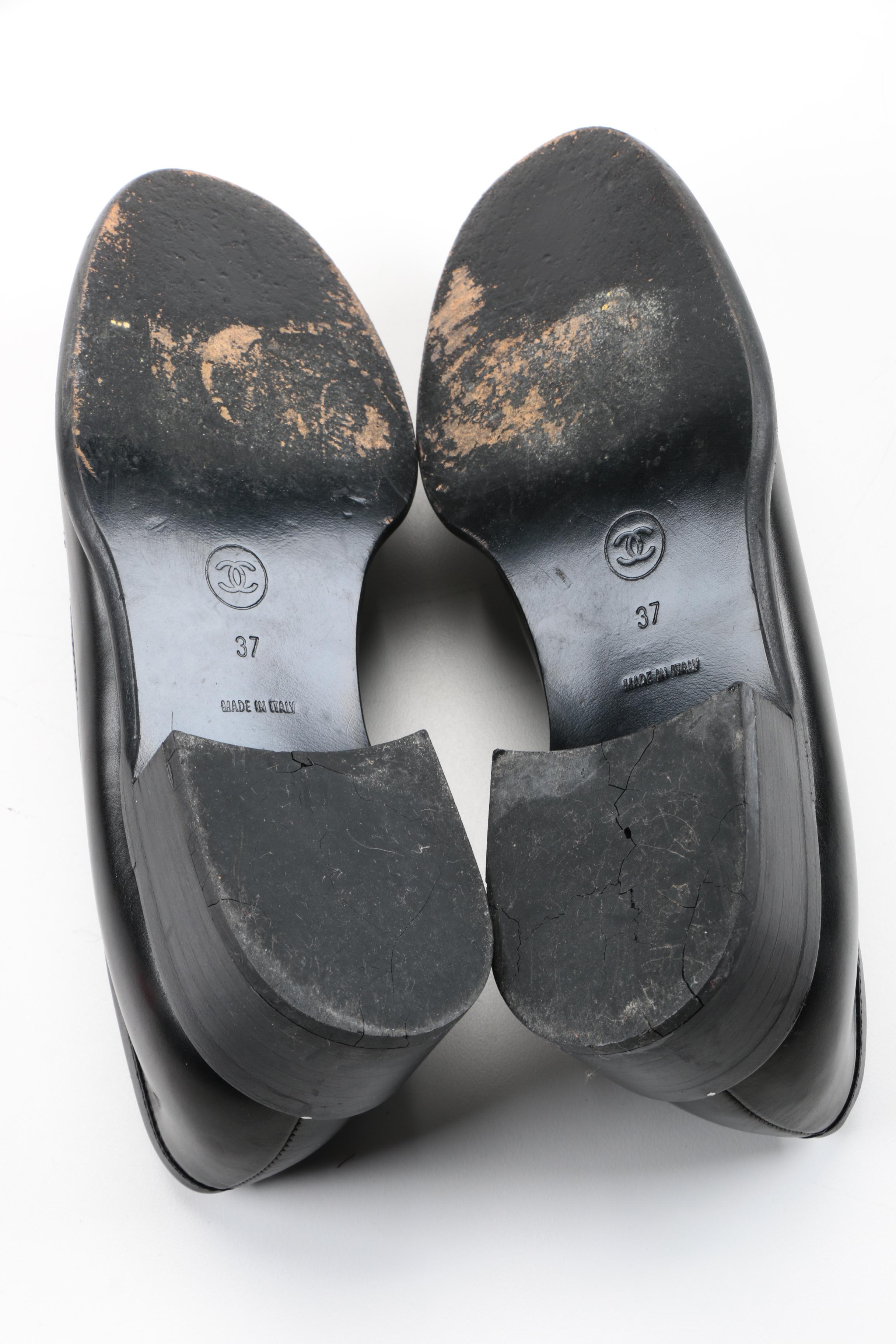 Women's Black Leather Chanel Loafers