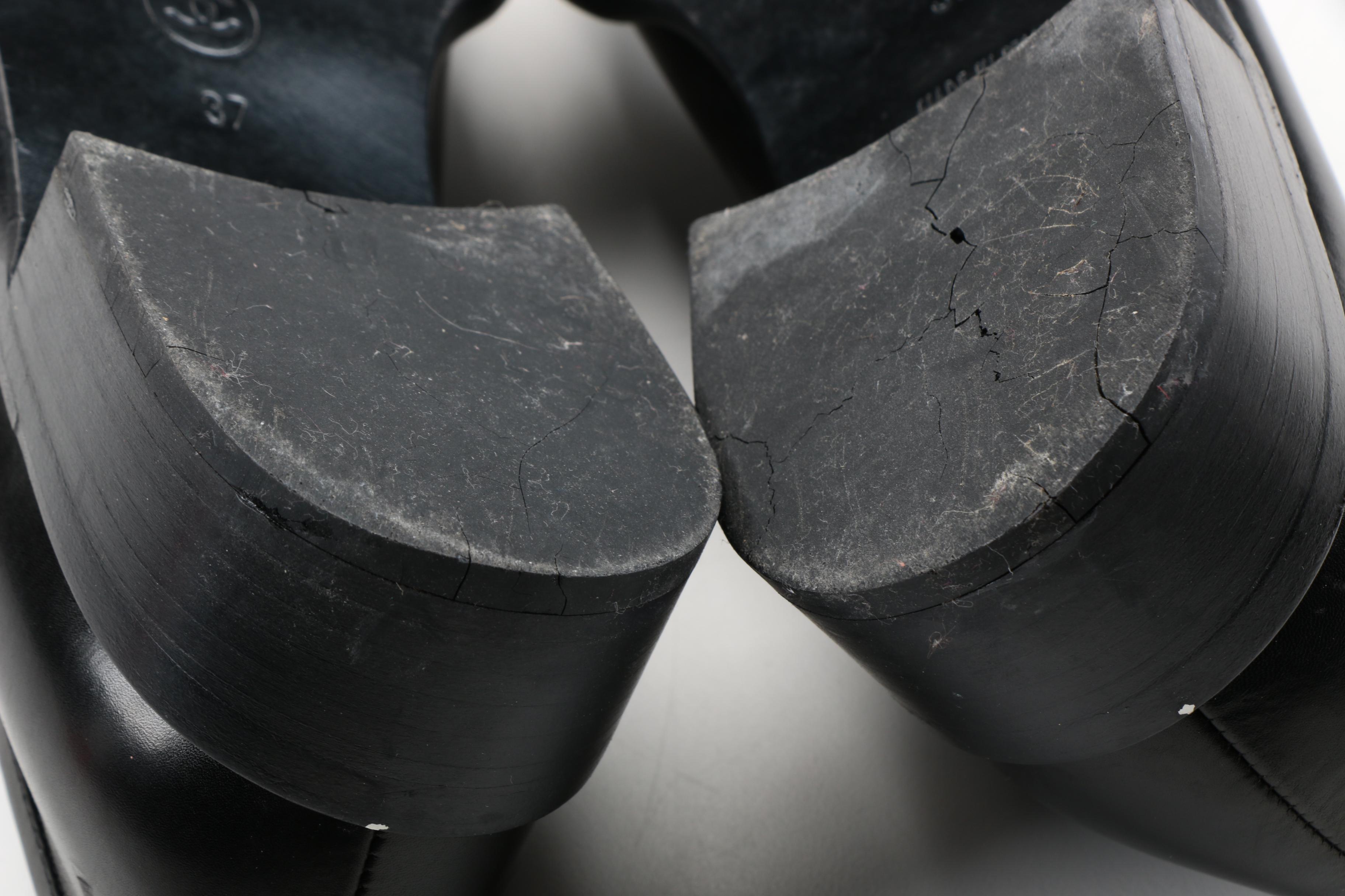 Women's Black Leather Chanel Loafers