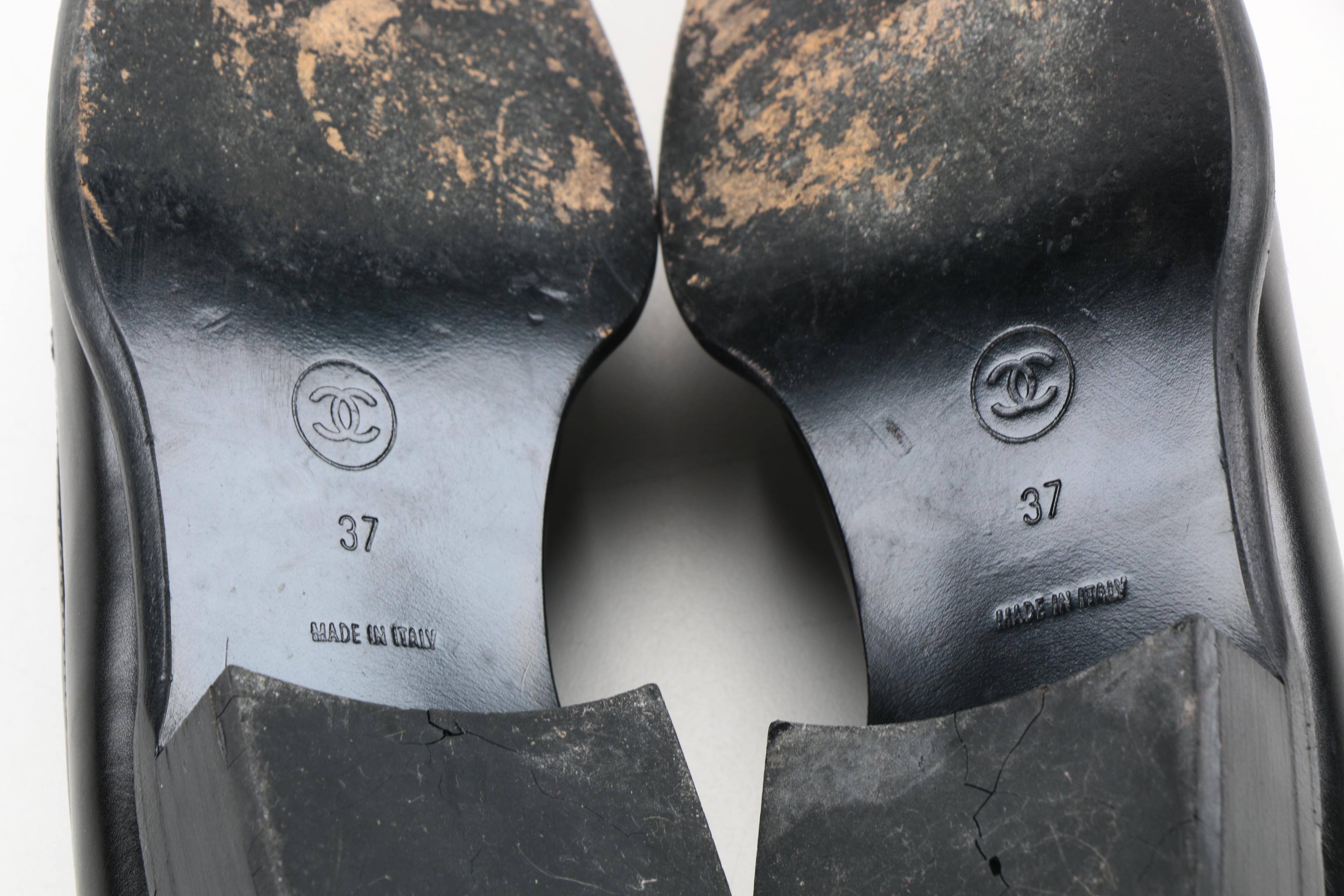 Women's Black Leather Chanel Loafers