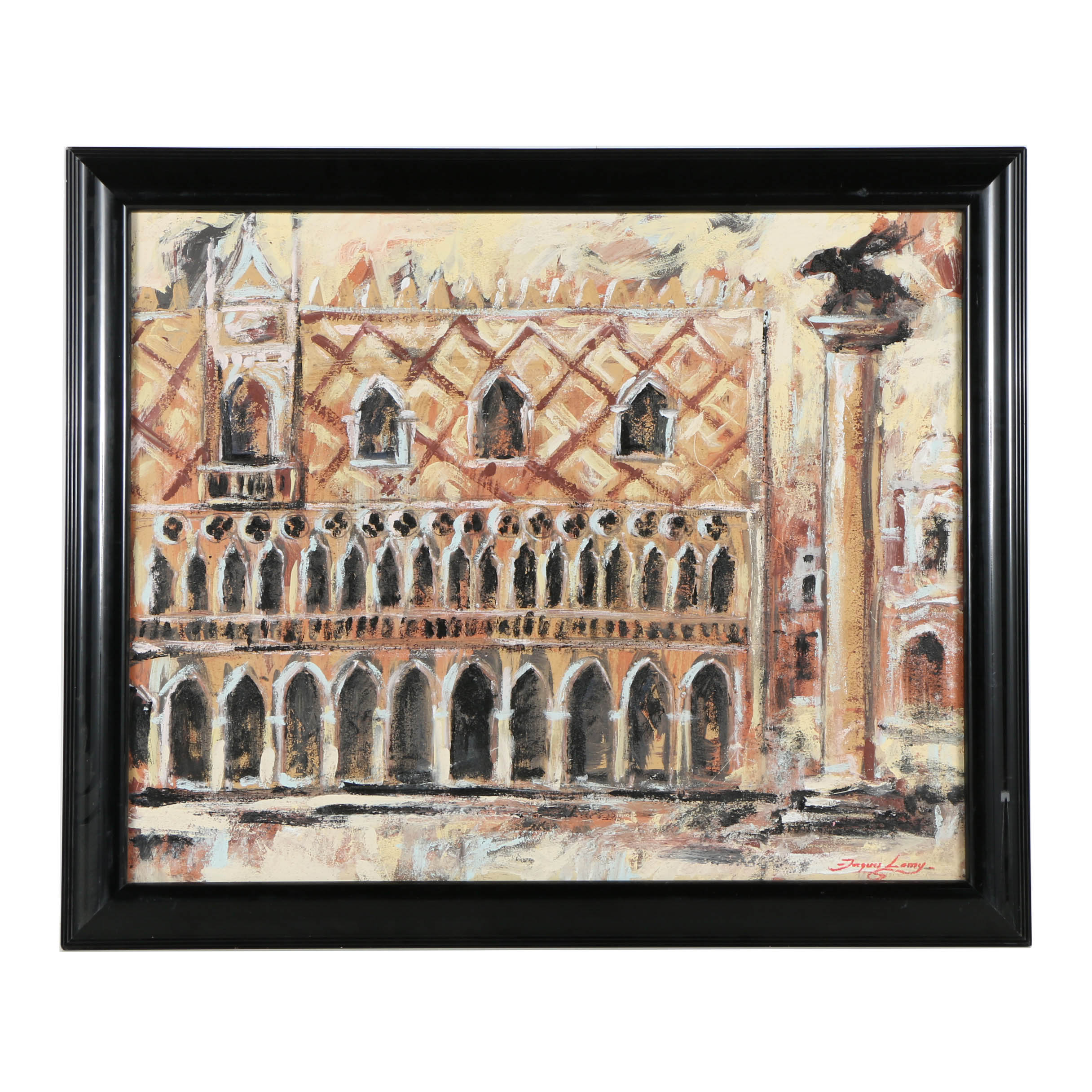 Jacques Lamy Plaster Painting on Board "The Doge's Palace"