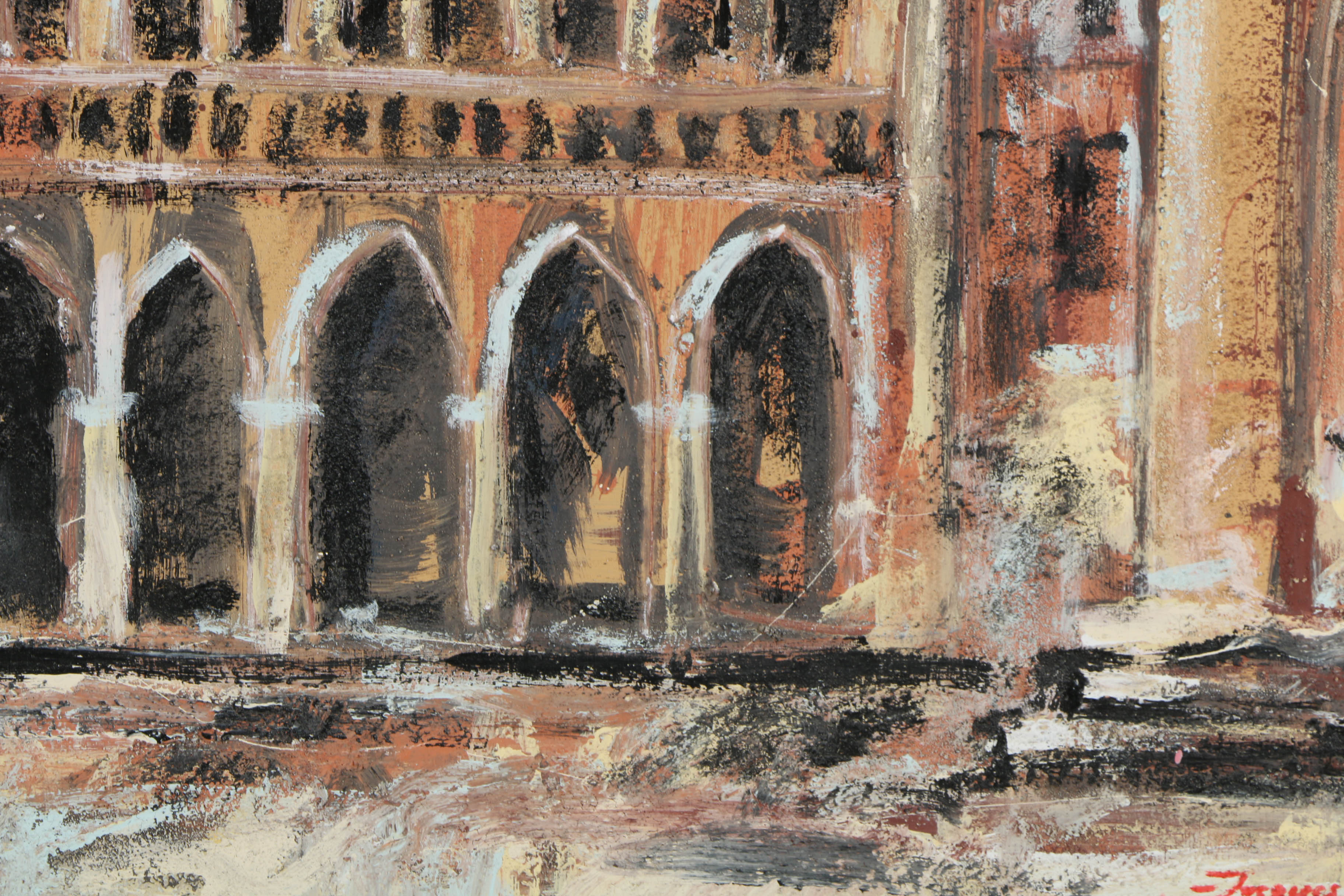 Jacques Lamy Plaster Painting on Board "The Doge's Palace"