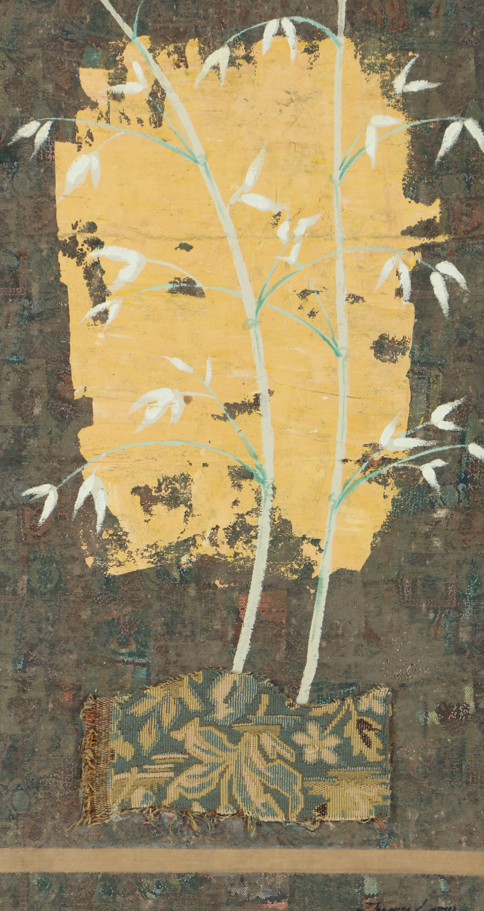 Jacques Lemy Mixed Media Collage on Board of Bamboo