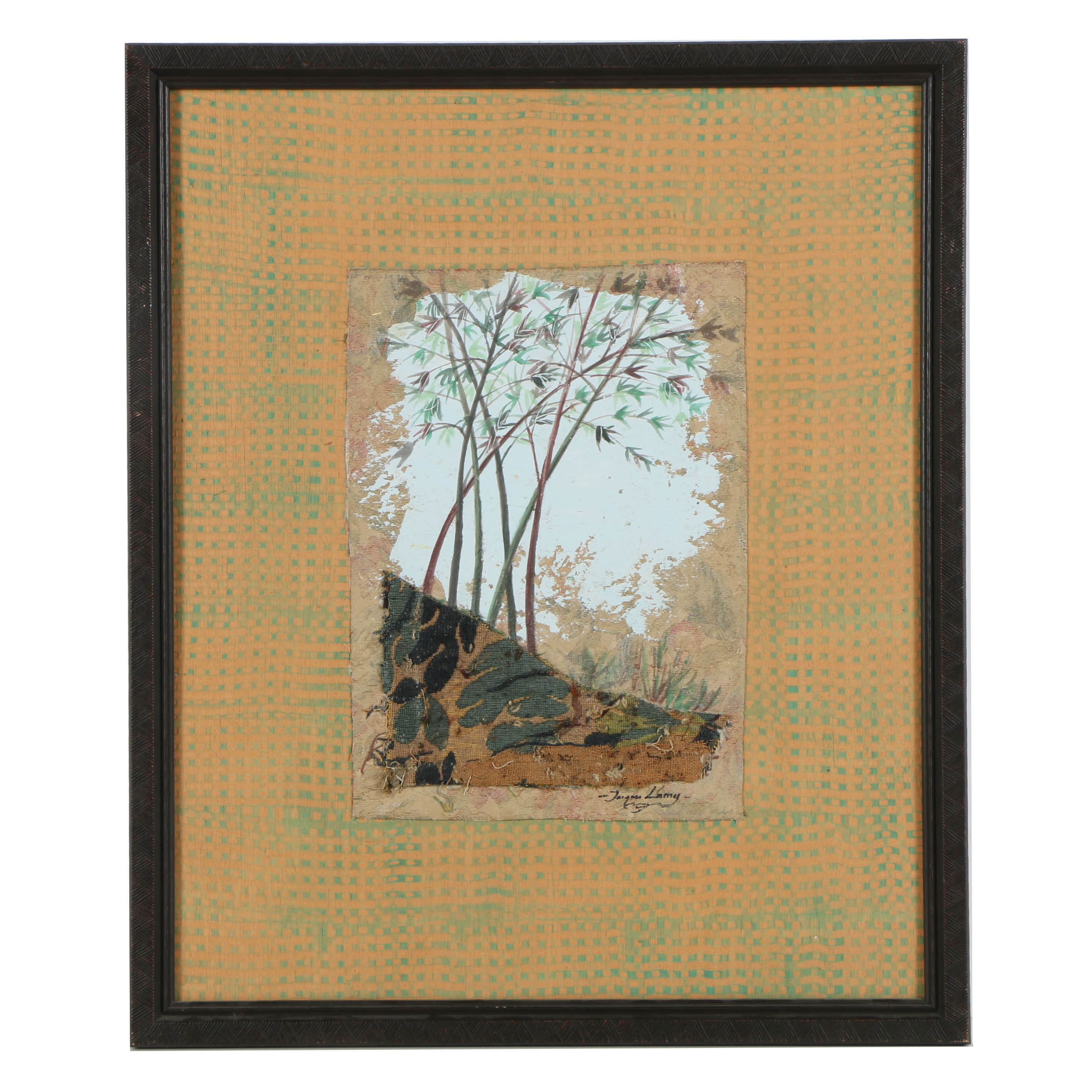 Jacques Lamy Mixed Media Composition on Board of a Forested Landscape