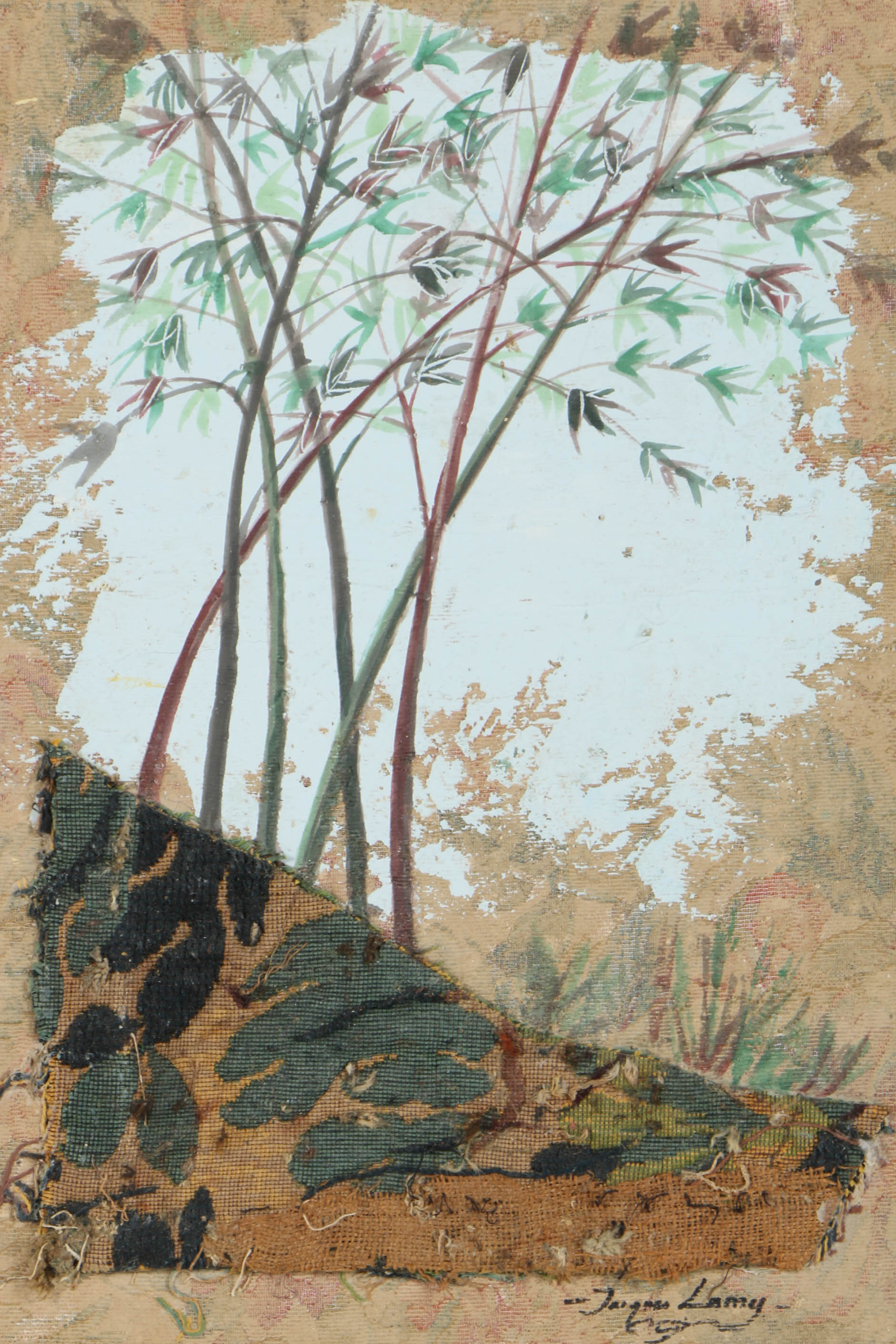 Jacques Lamy Mixed Media Composition on Board of a Forested Landscape