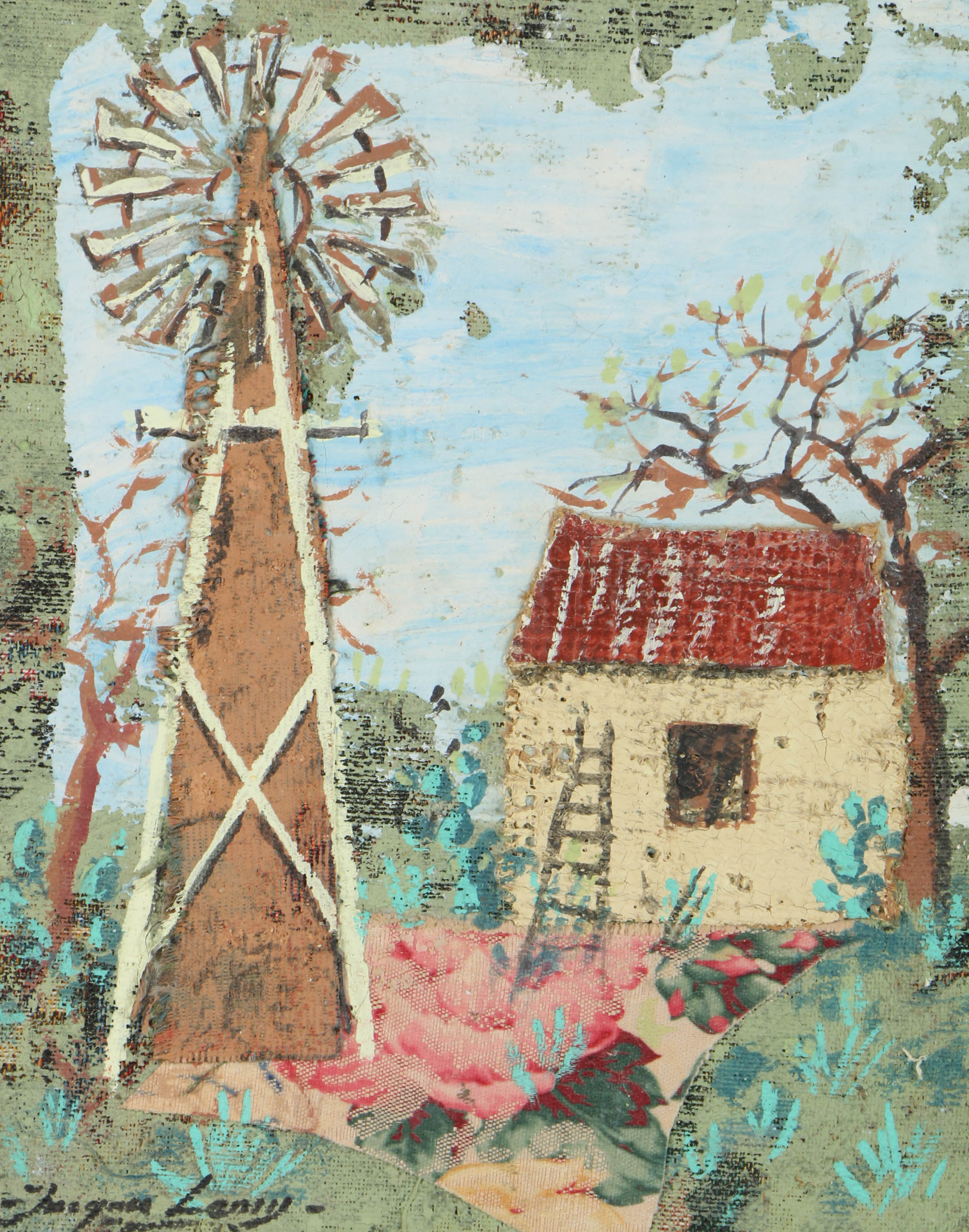 Jacques Lamy Mixed Media Painting on Board of Rural Scene