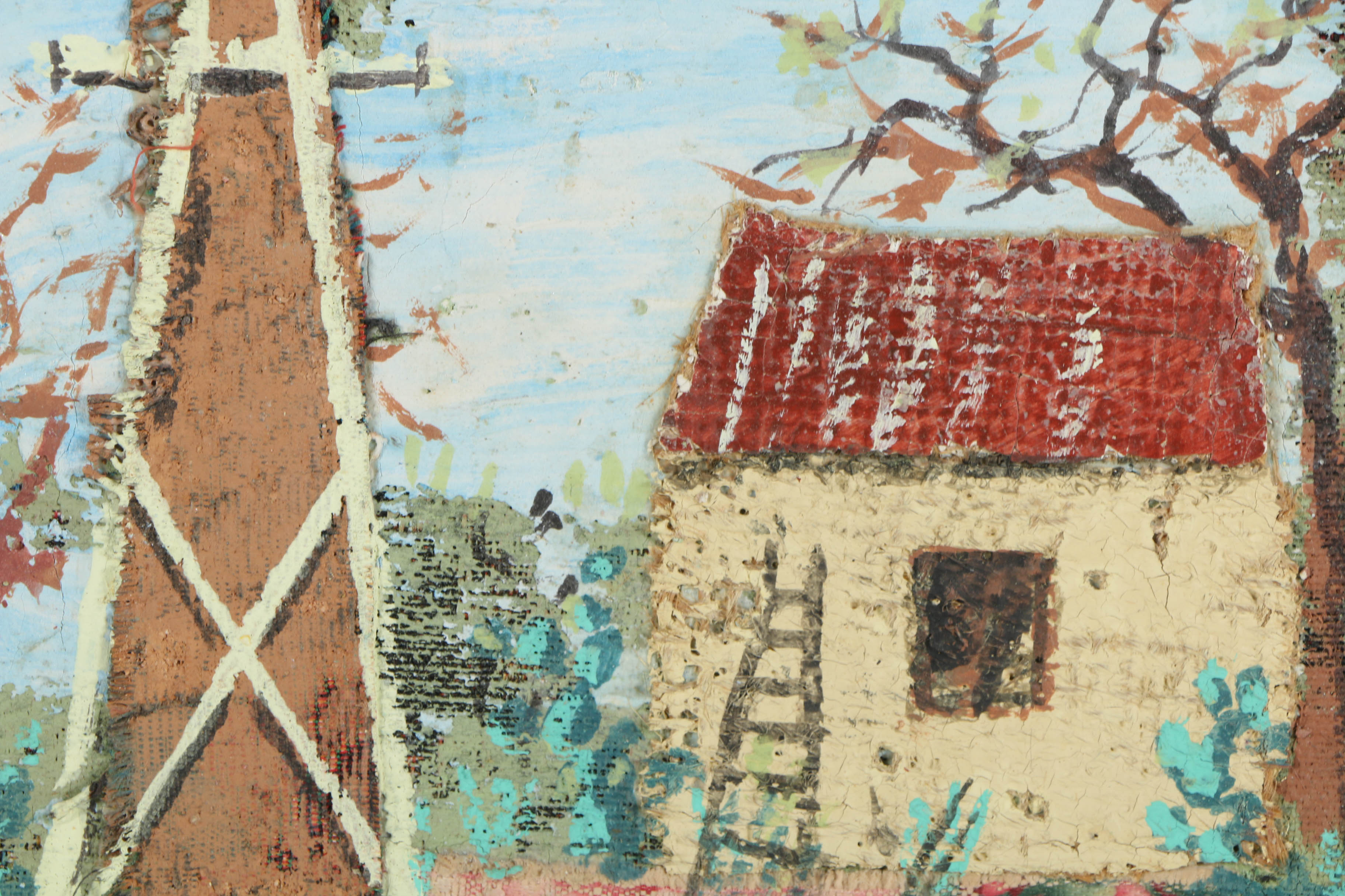 Jacques Lamy Mixed Media Painting on Board of Rural Scene