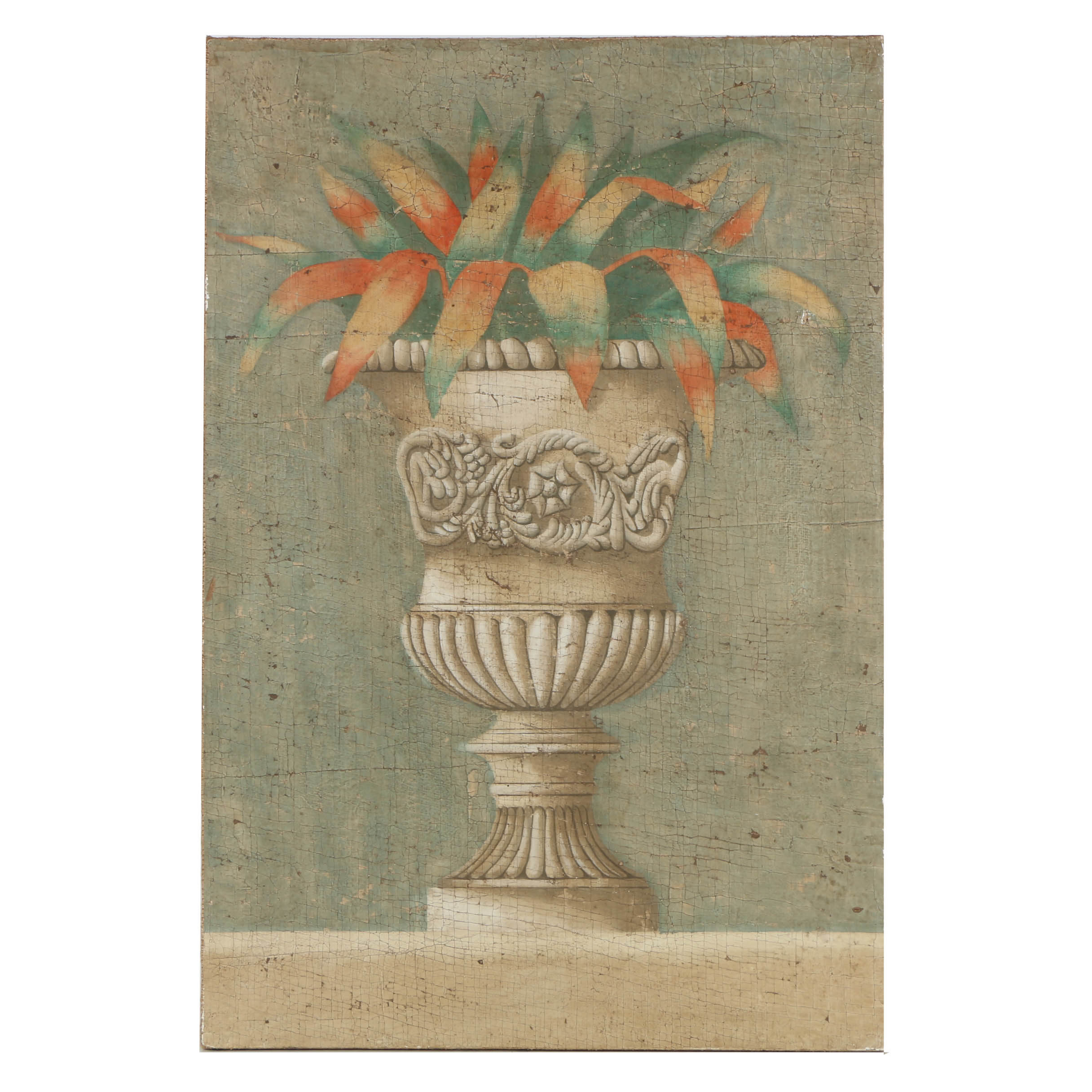Jacques Lamy Fresco Painting on Burlap of a Roman Stone Urn