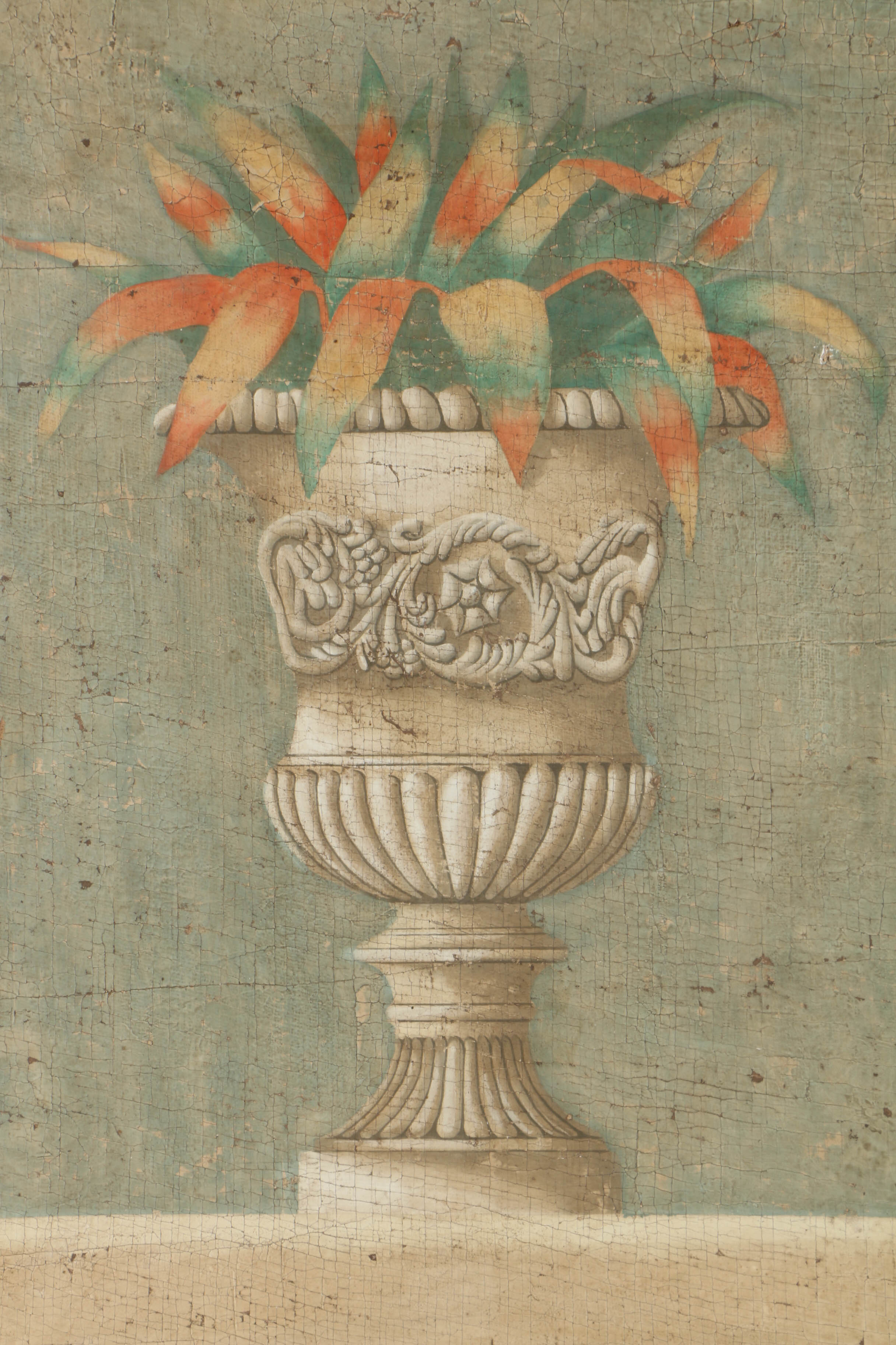 Jacques Lamy Fresco Painting on Burlap of a Roman Stone Urn