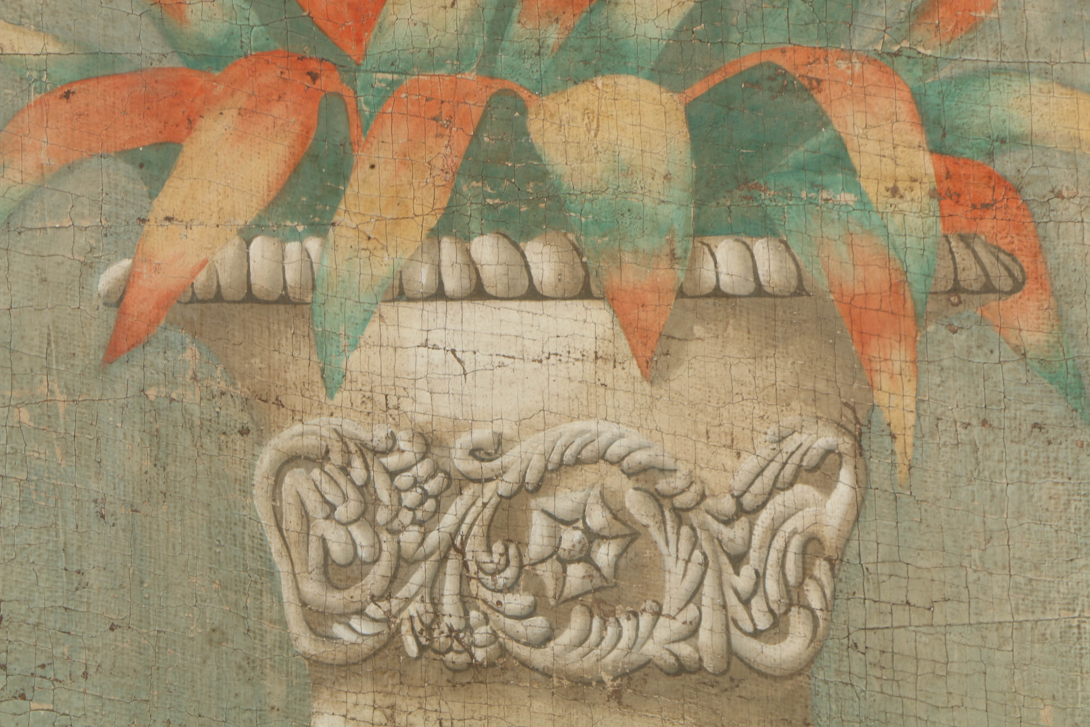 Jacques Lamy Fresco Painting on Burlap of a Roman Stone Urn