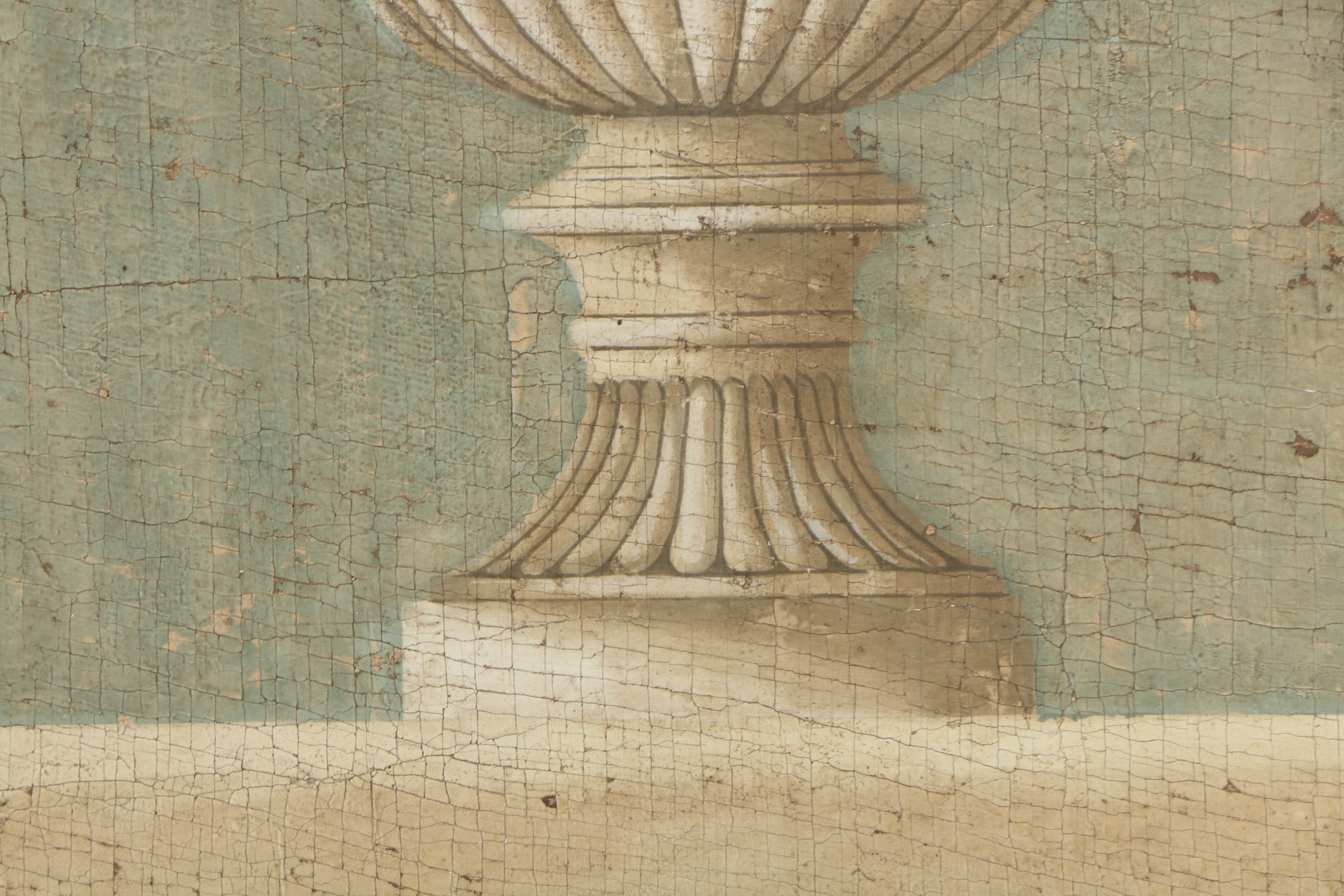 Jacques Lamy Fresco Painting on Burlap of a Roman Stone Urn