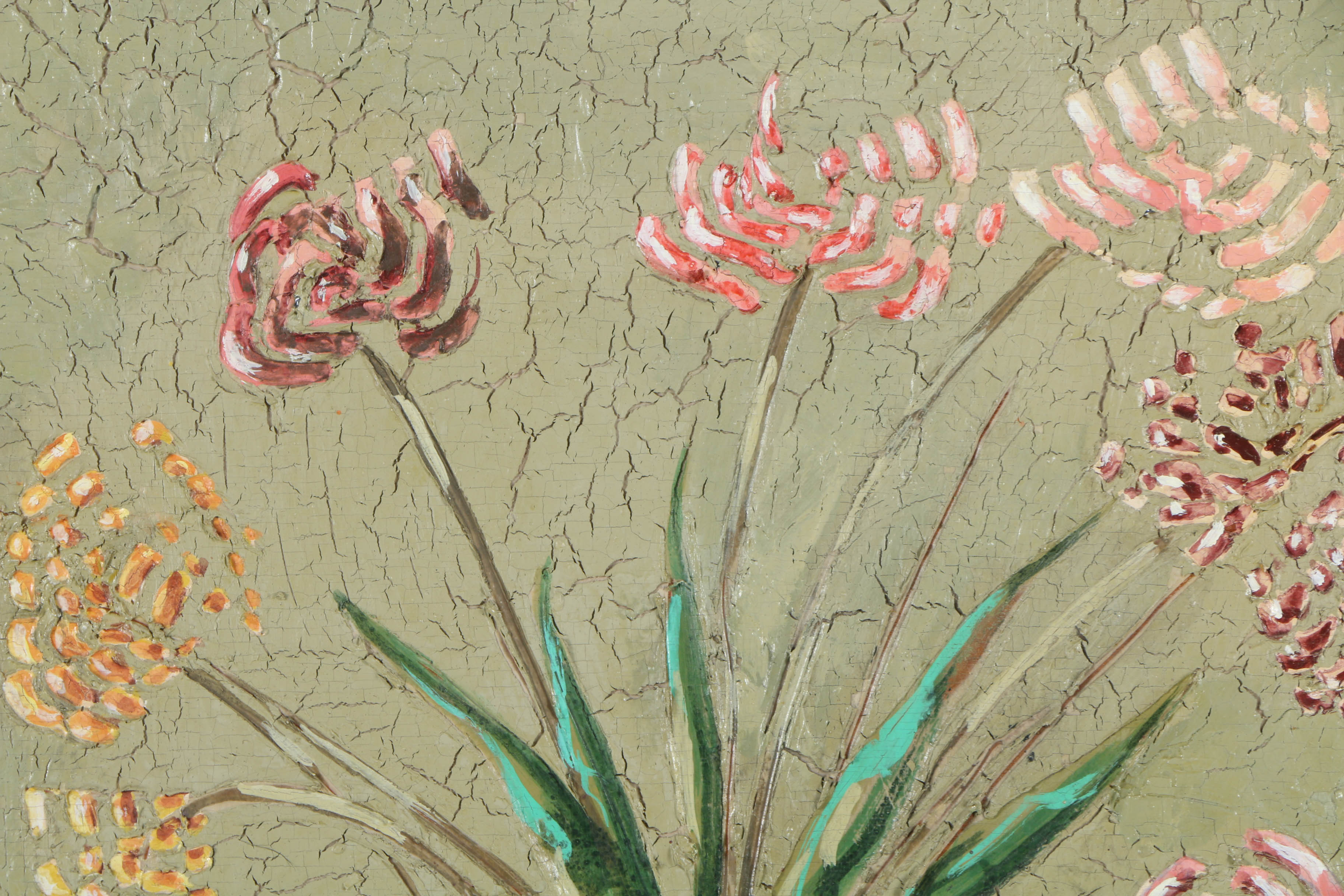 Jacques Lamy Acrylic and Plaster Painting on Board Abstracted Floral Still Life