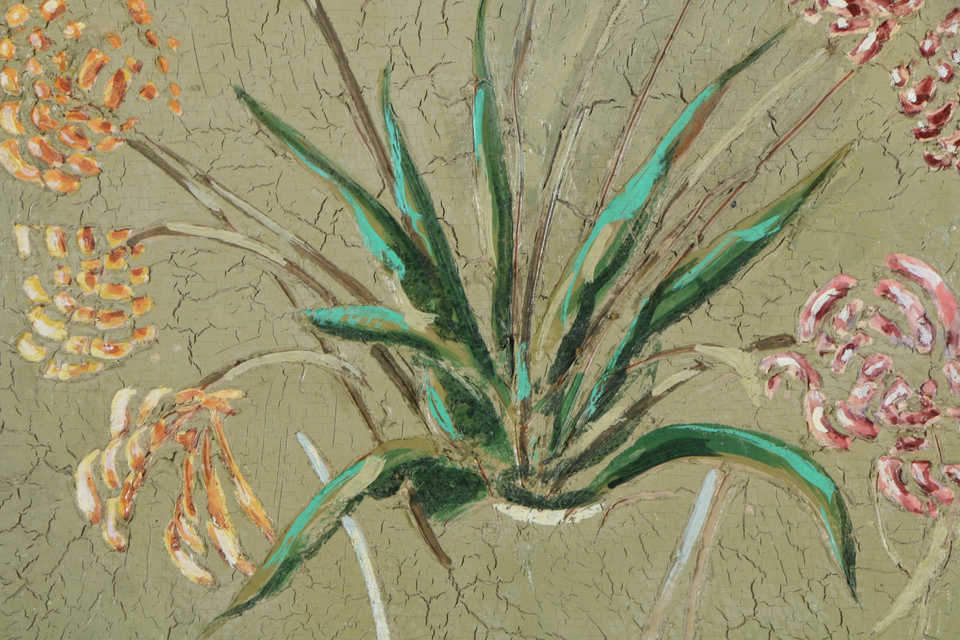 Jacques Lamy Acrylic and Plaster Painting on Board Abstracted Floral Still Life