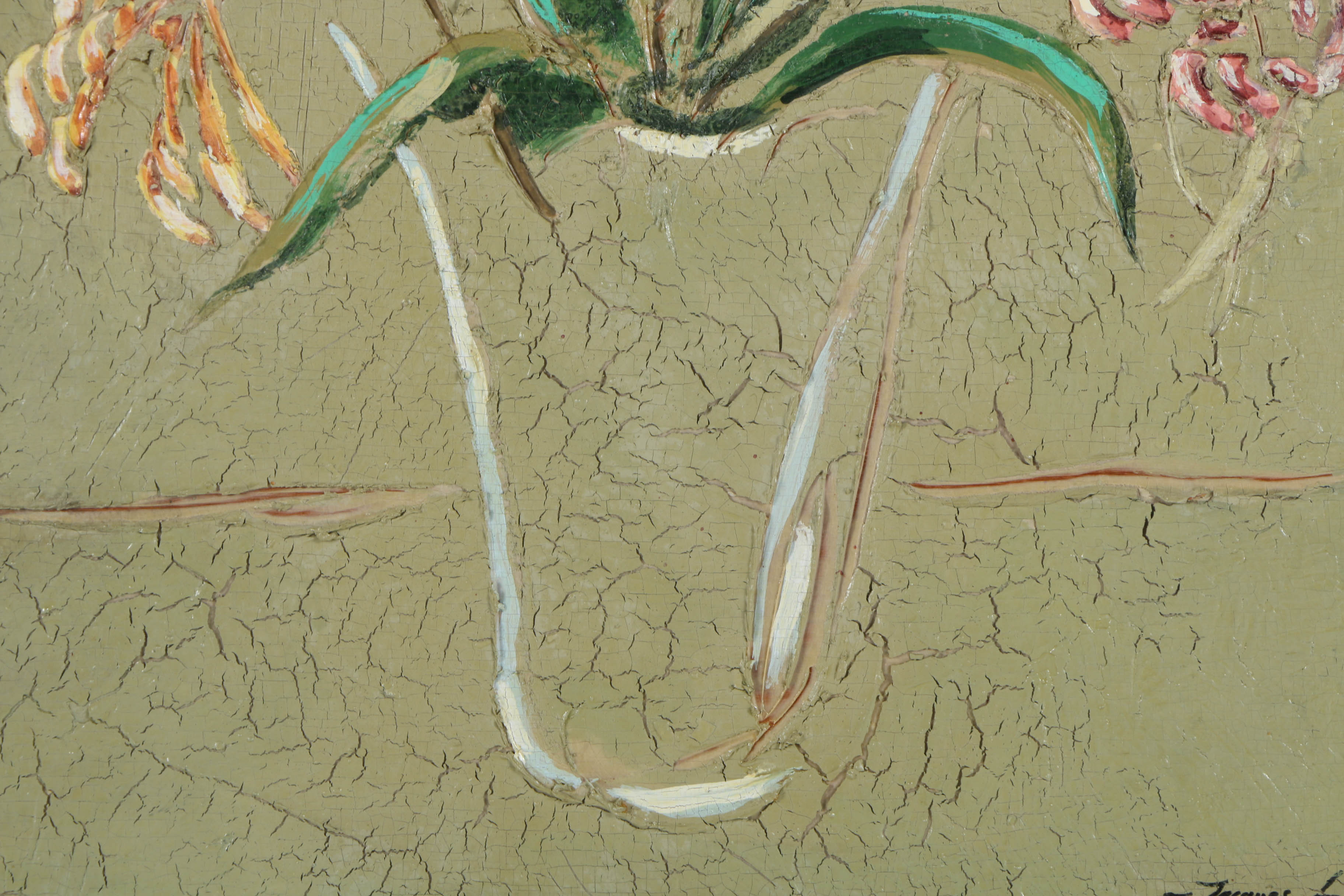 Jacques Lamy Acrylic and Plaster Painting on Board Abstracted Floral Still Life