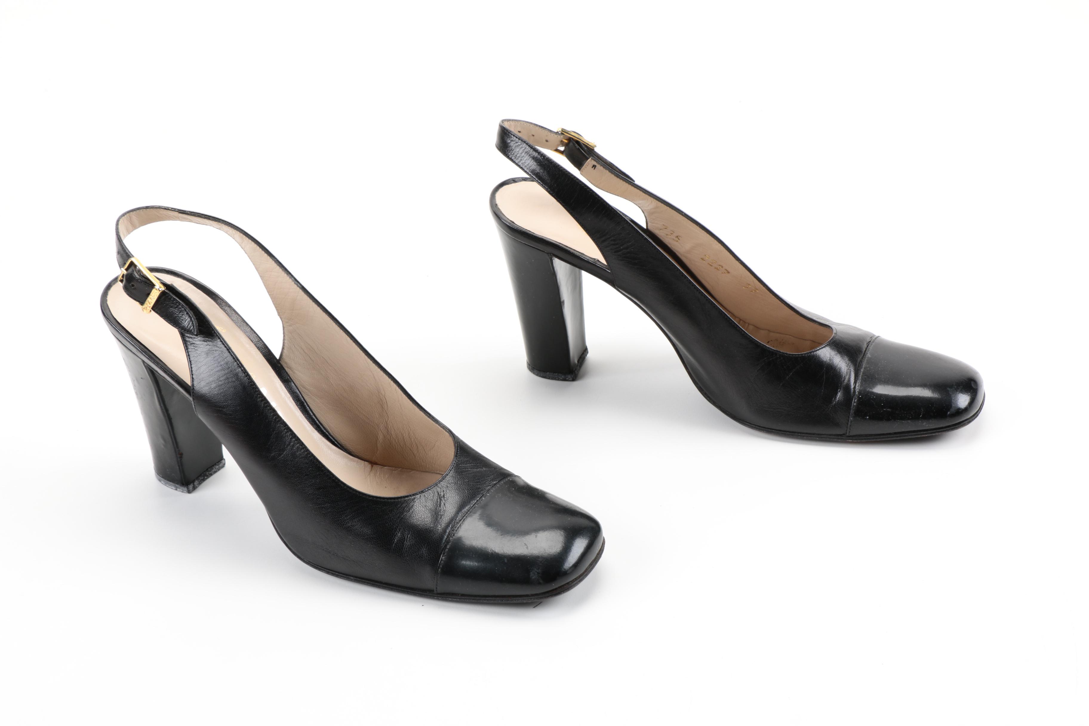 Chanel Black Leather Slingback Heels