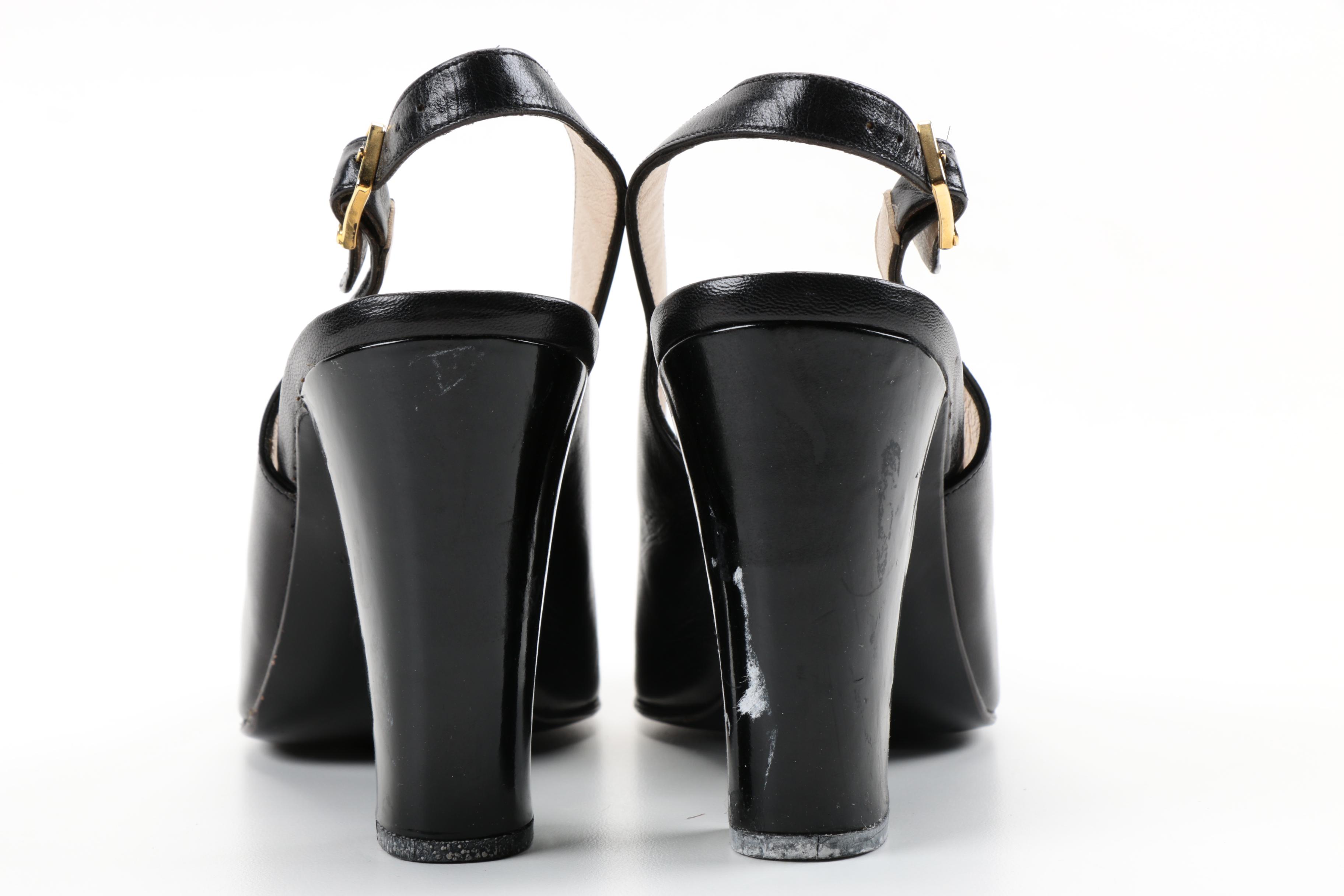 Chanel Black Leather Slingback Heels