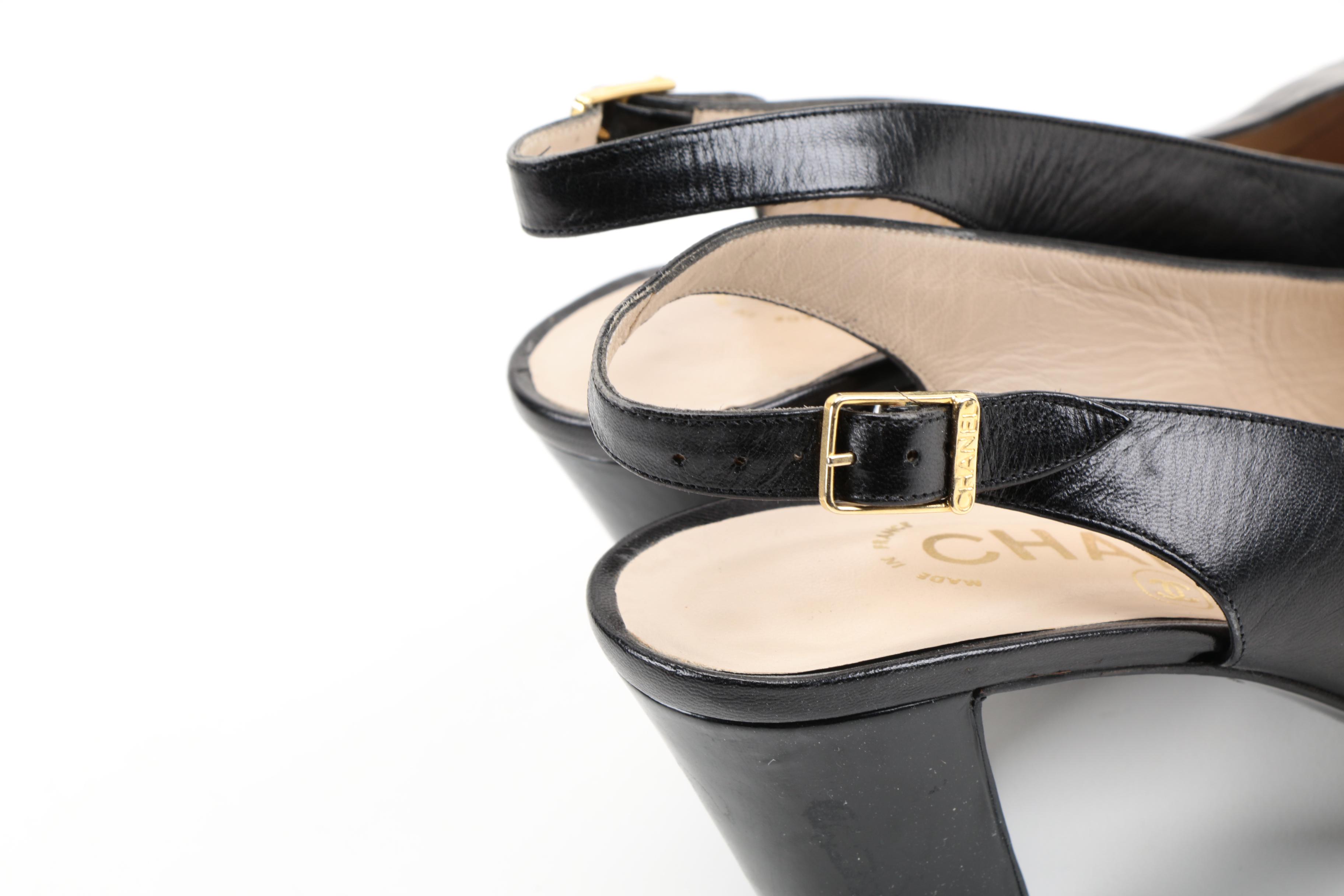 Chanel Black Leather Slingback Heels