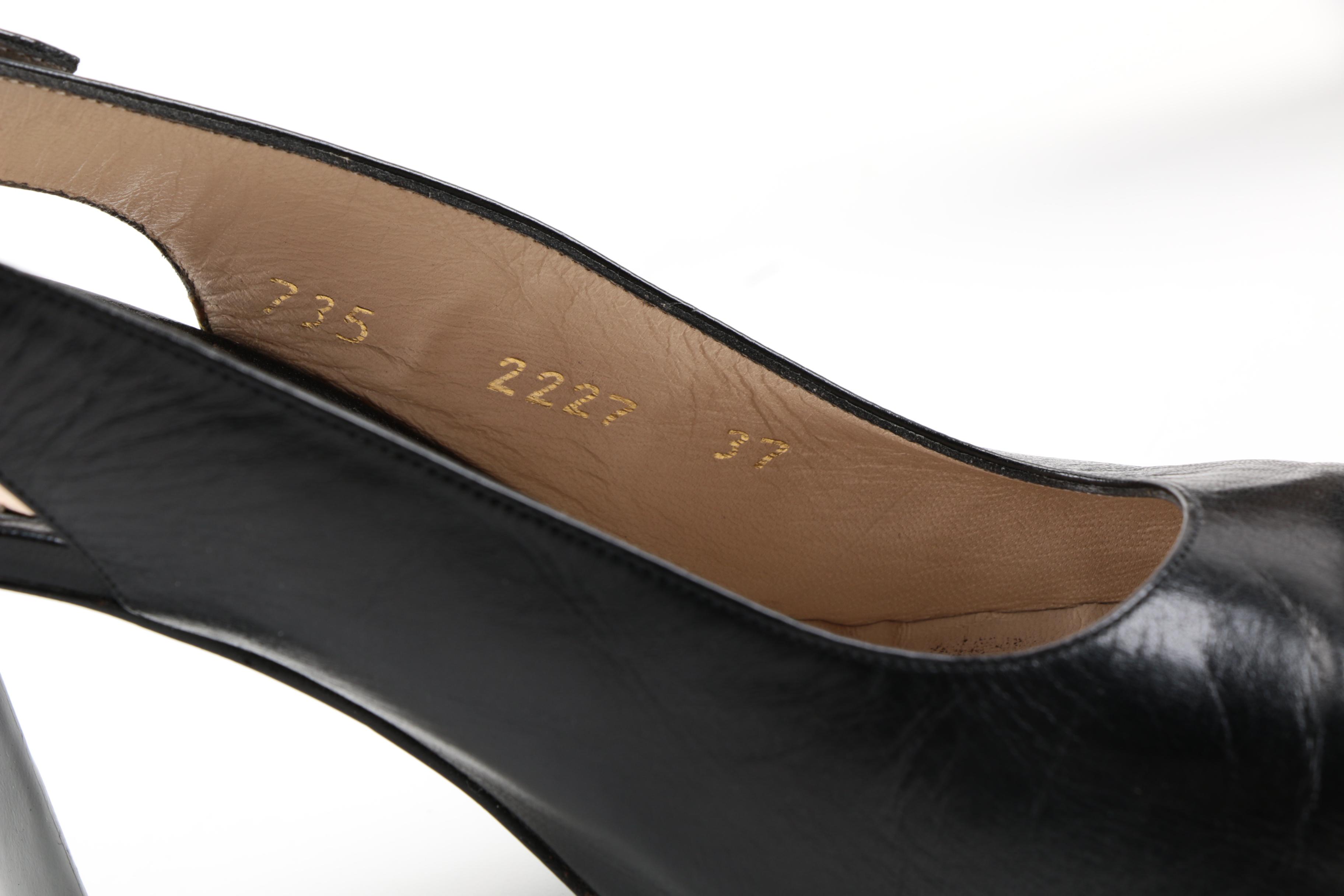 Chanel Black Leather Slingback Heels