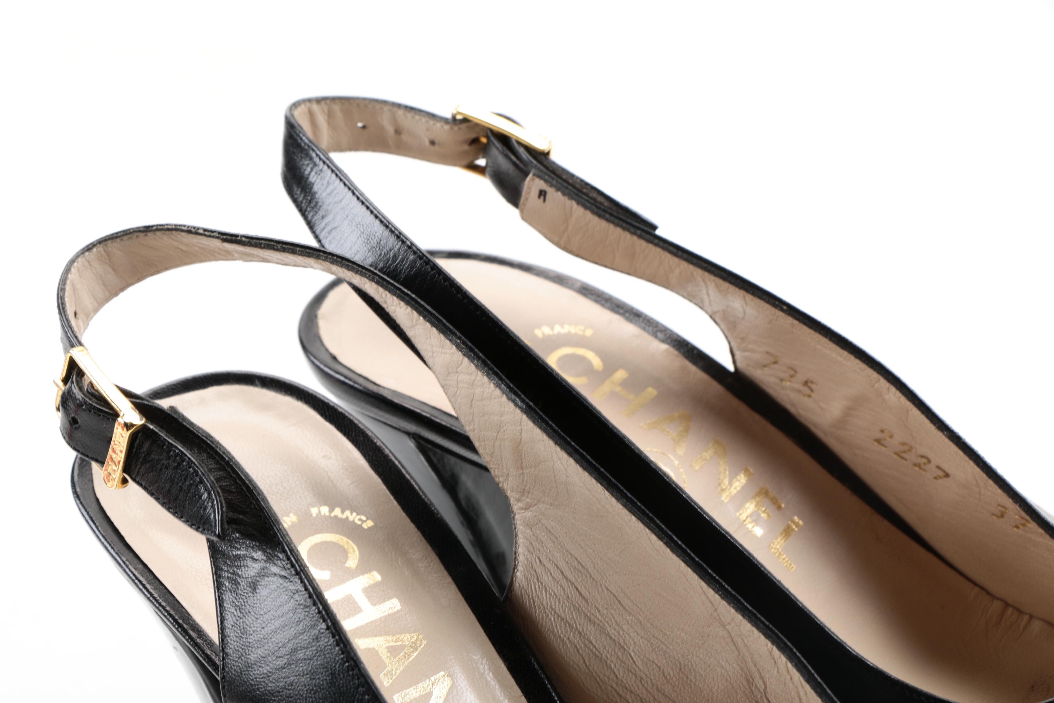 Chanel Black Leather Slingback Heels