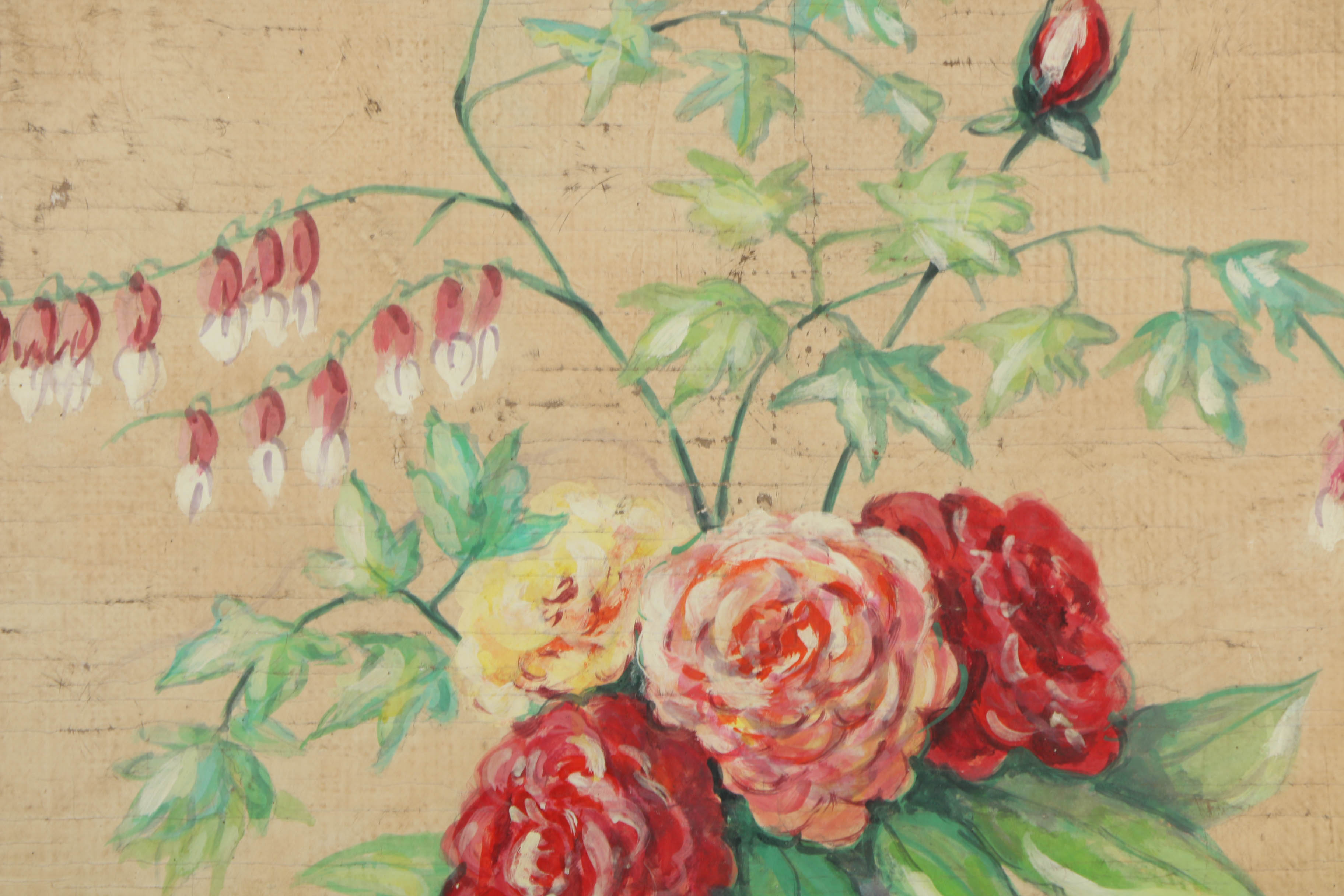 Jacques Lamy Fresco Painting on Burlap Floral Still Life