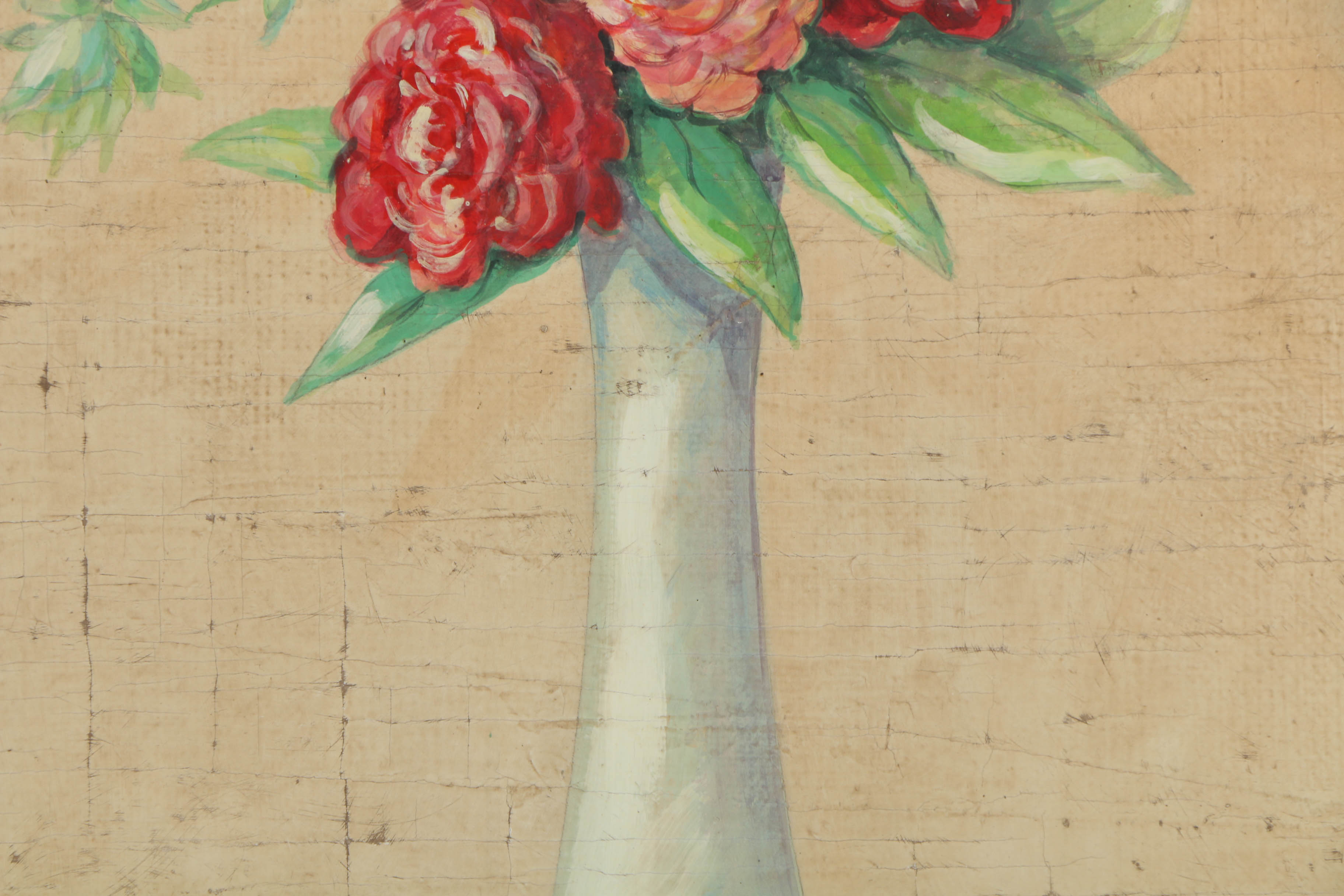 Jacques Lamy Fresco Painting on Burlap Floral Still Life