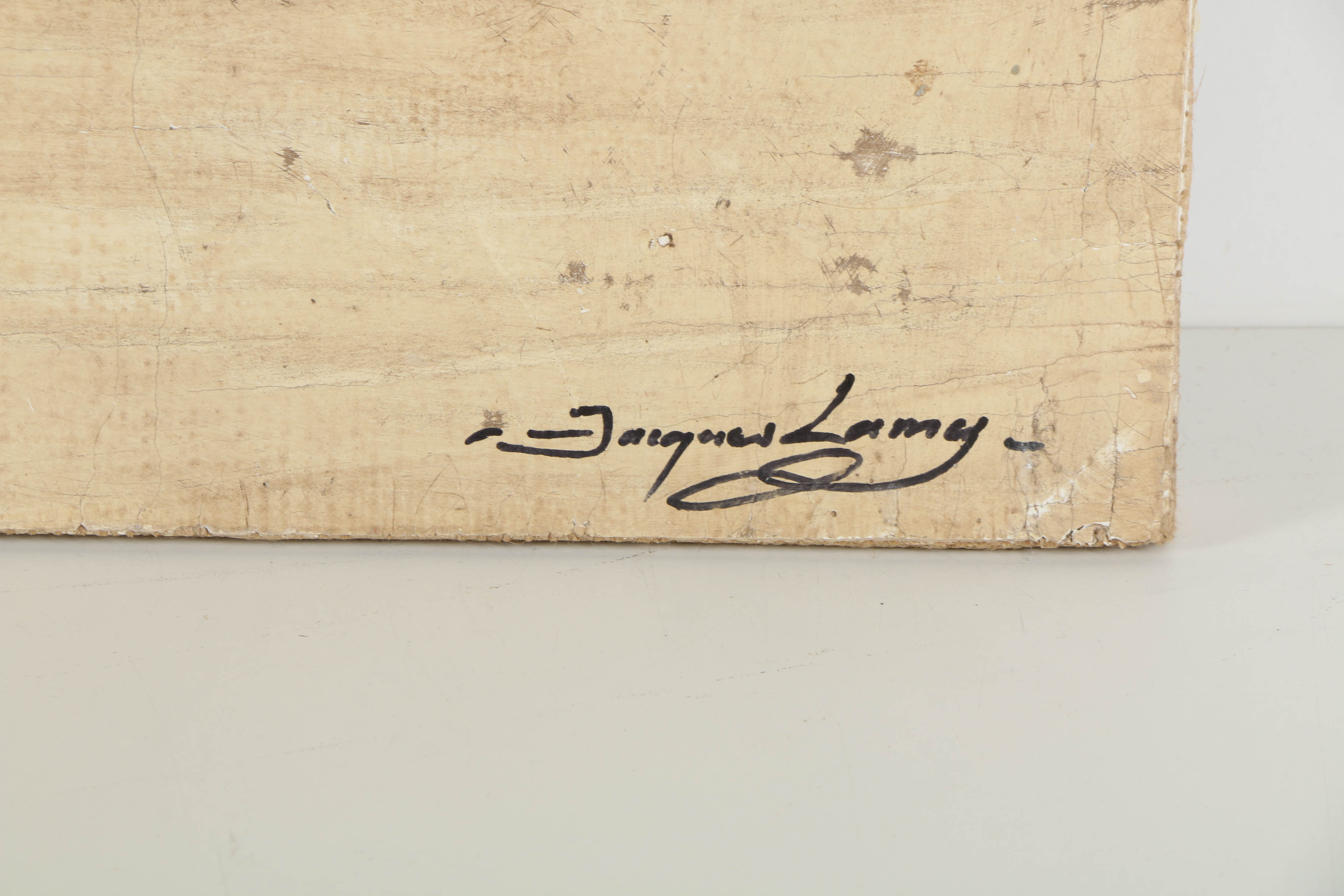 Jacques Lamy Fresco Painting on Burlap Floral Still Life