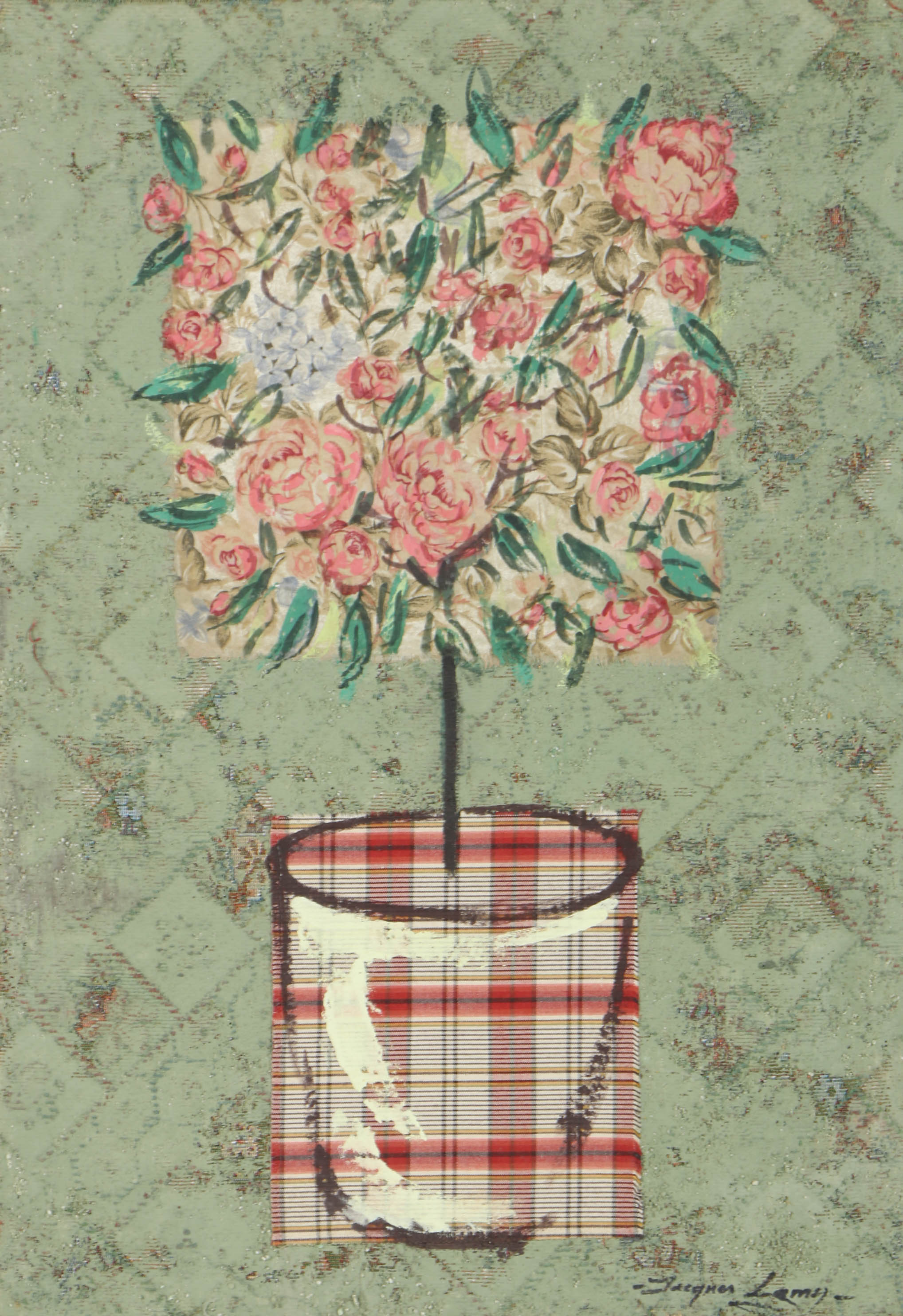 Jacques Lamy Mixed Media Composition on Board of a Still-Life of Roses