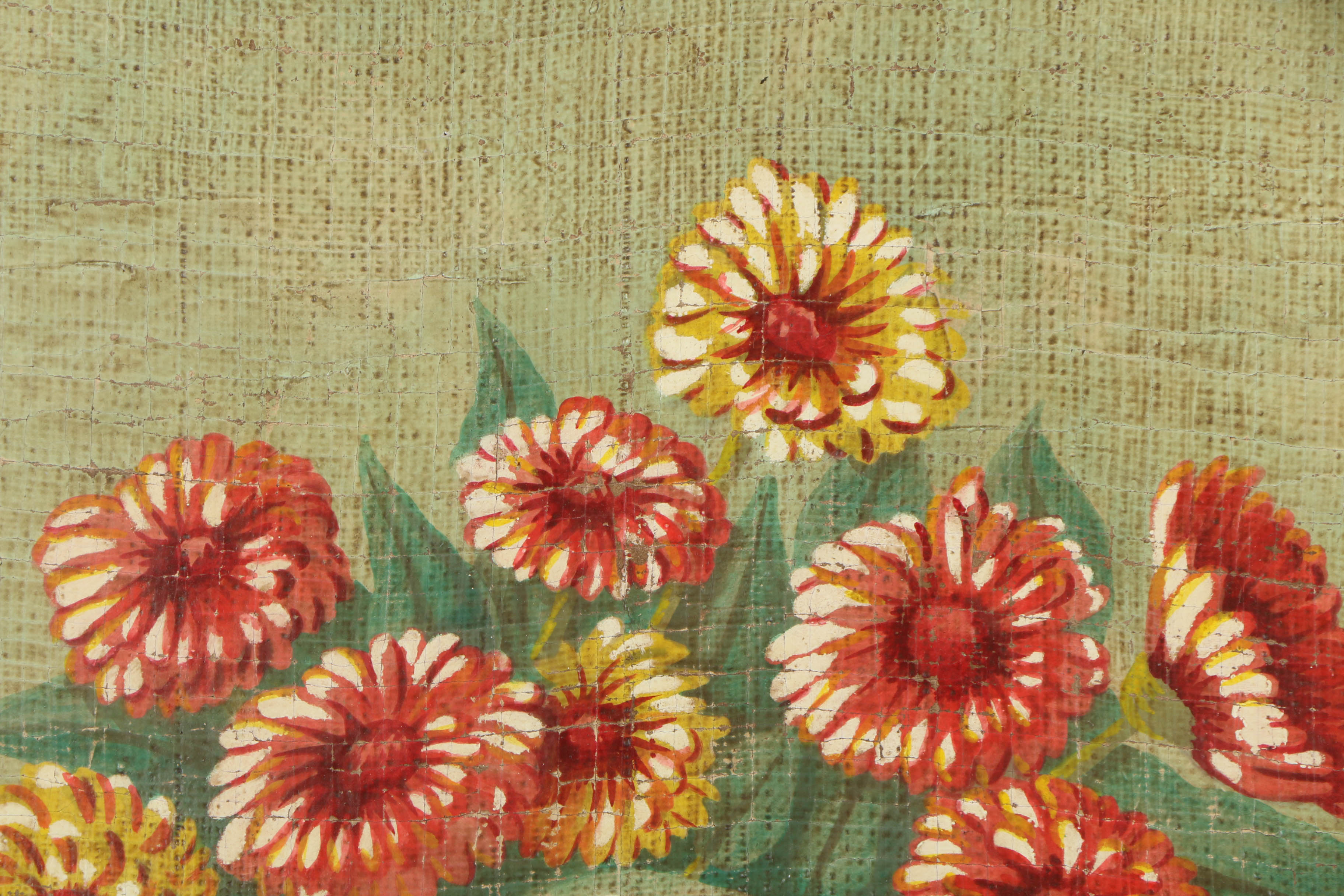 Jacques Lamy Fresco Painting on Burlap Floral Still Life