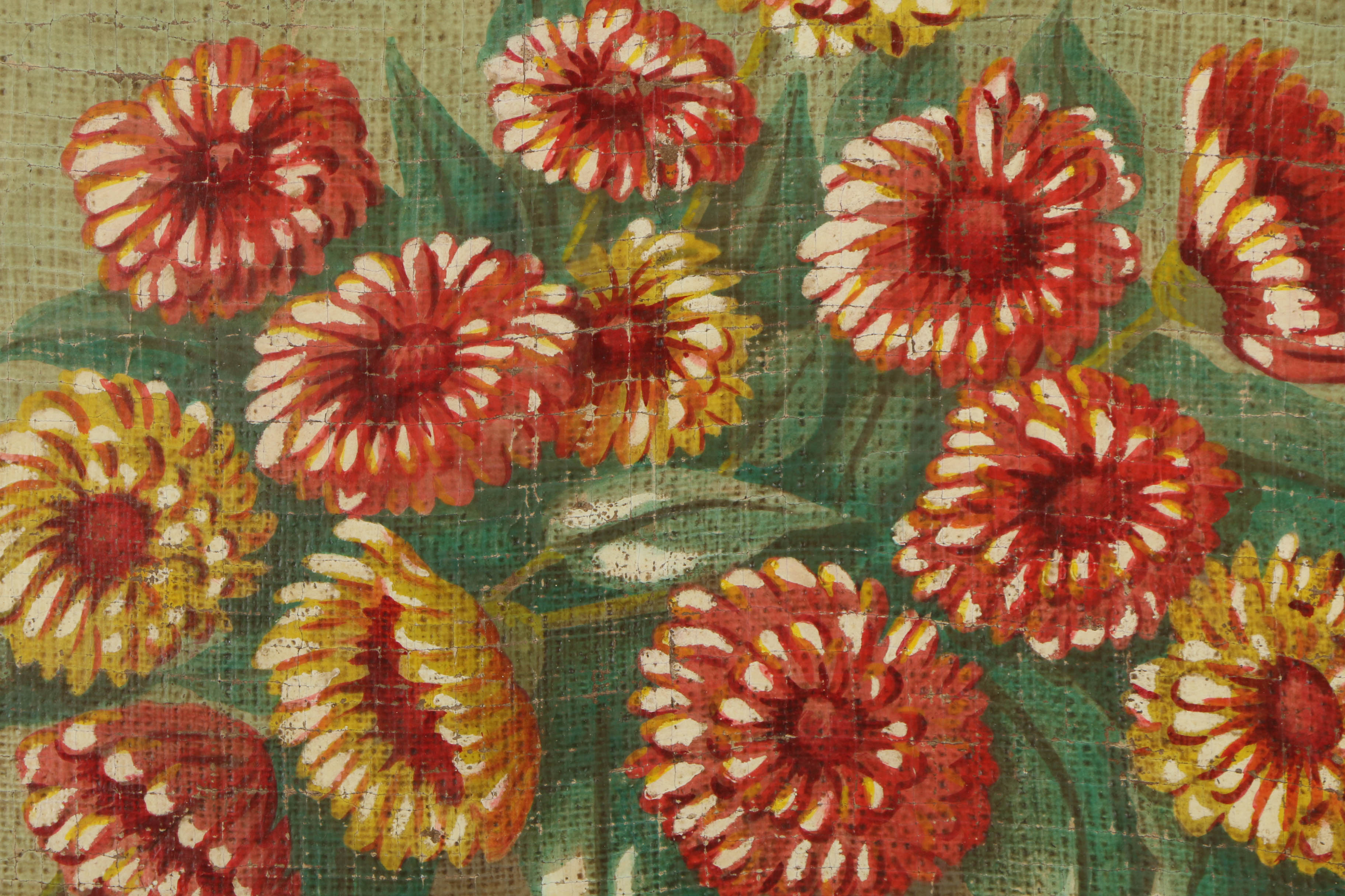 Jacques Lamy Fresco Painting on Burlap Floral Still Life