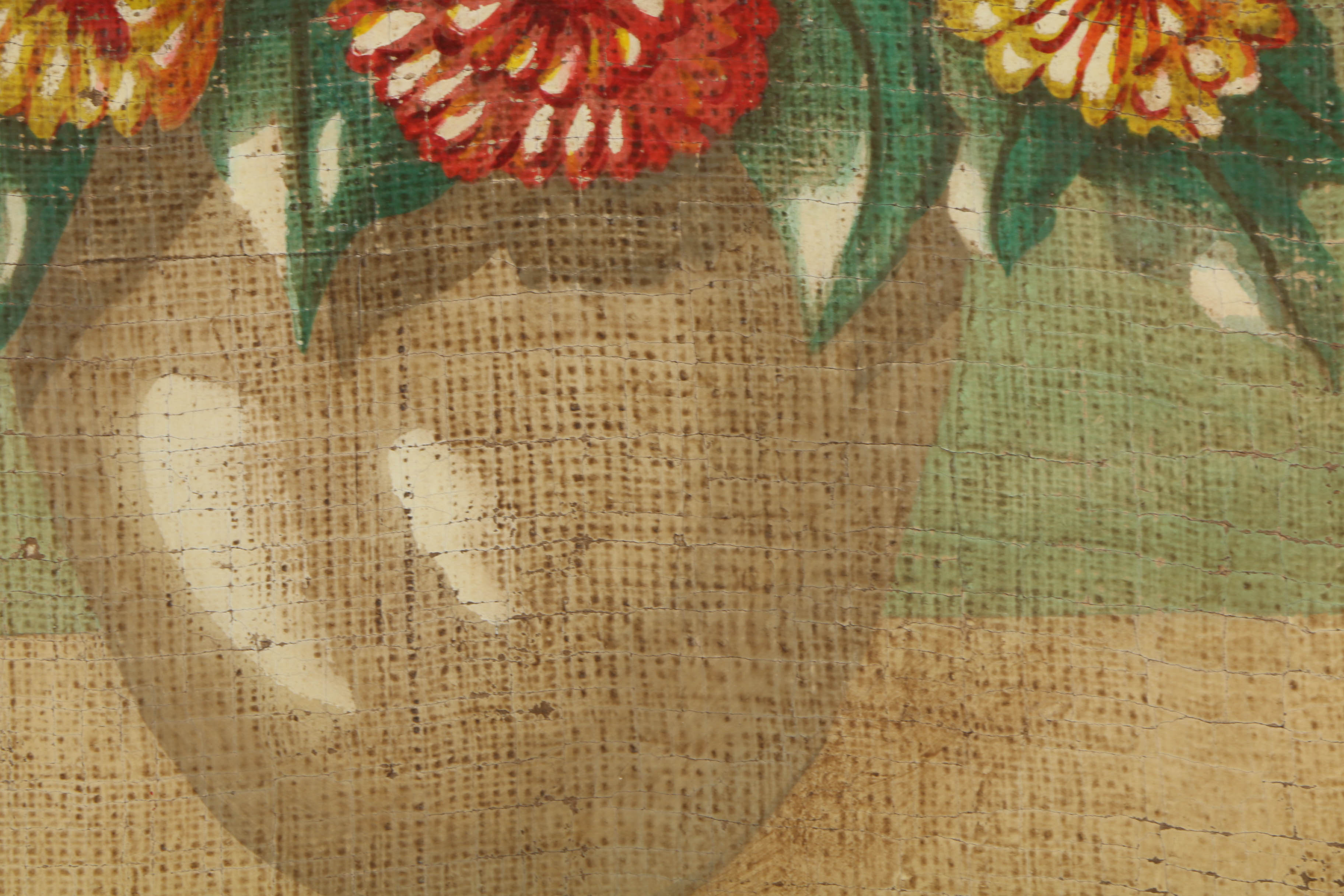 Jacques Lamy Fresco Painting on Burlap Floral Still Life