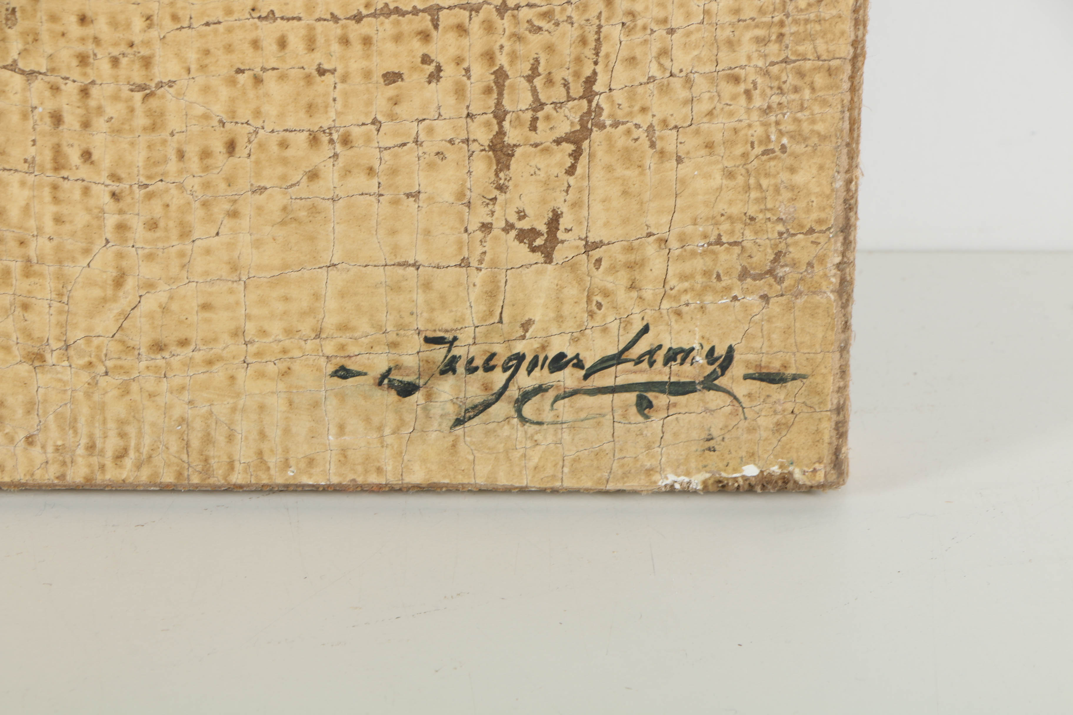 Jacques Lamy Fresco Painting on Burlap Floral Still Life