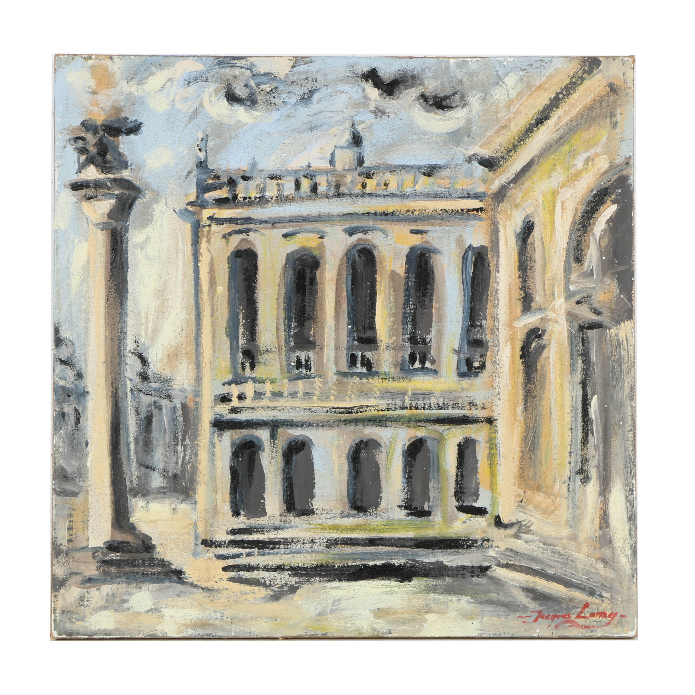 Jacques Lamy Plaster Painting on Burlap "San Mark's Square"