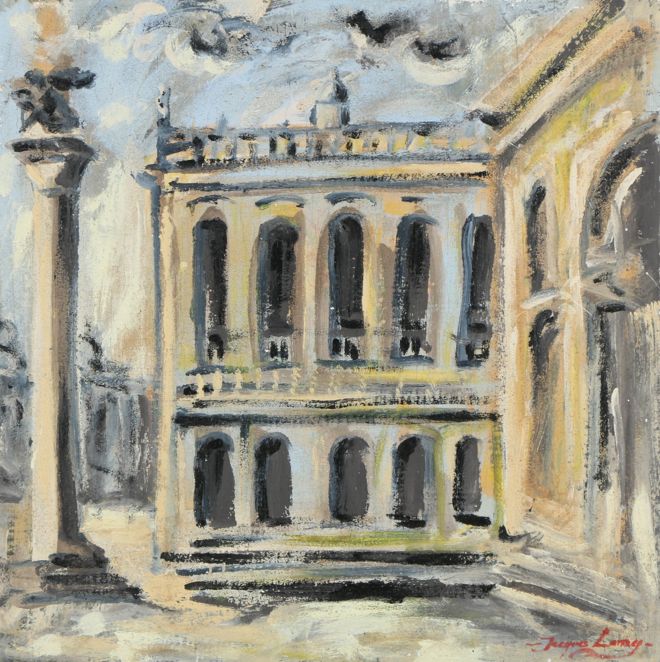 Jacques Lamy Plaster Painting on Burlap "San Mark's Square"