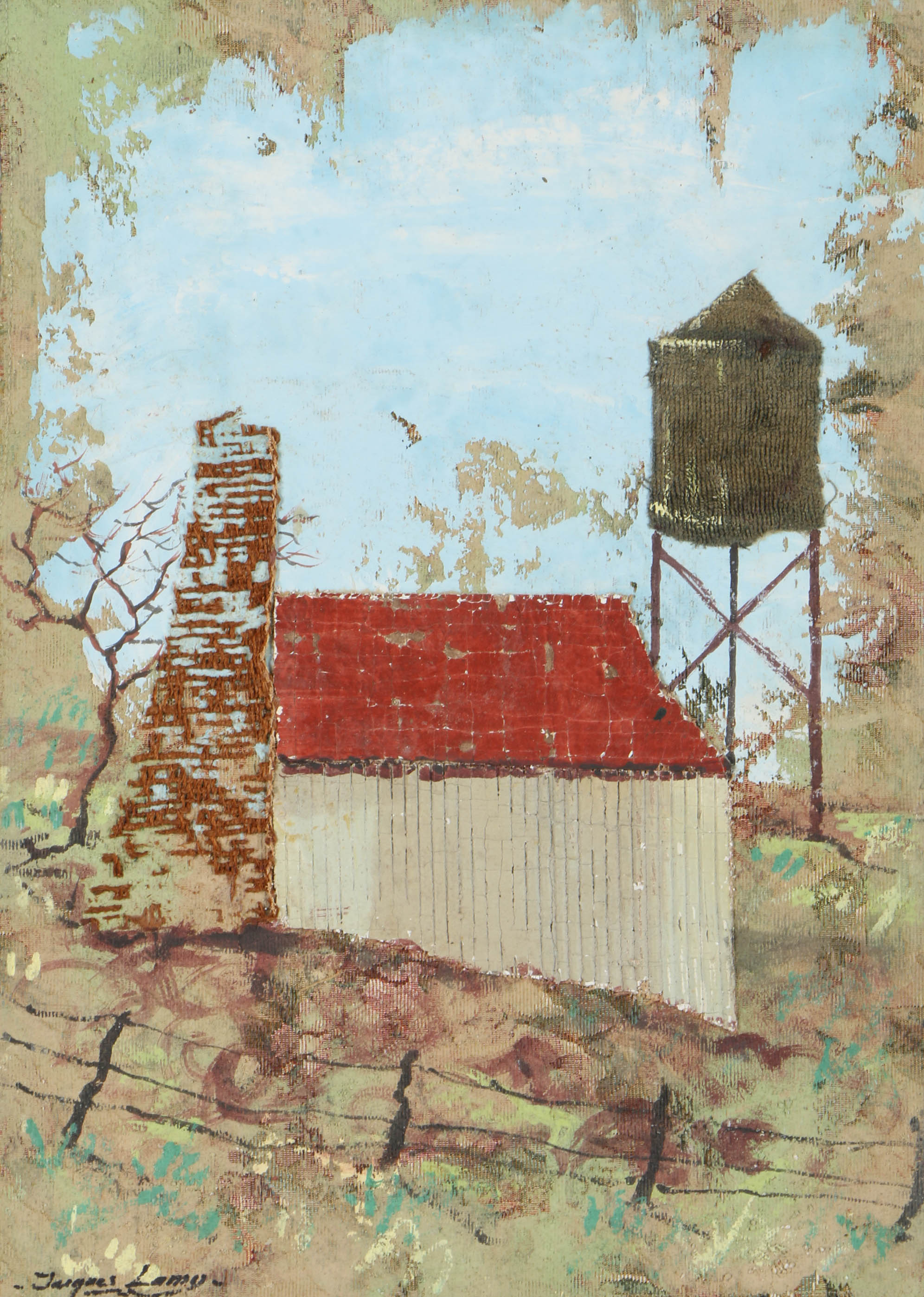 Jacques Lamy Mixed Media Composition on Board of a Cowshed