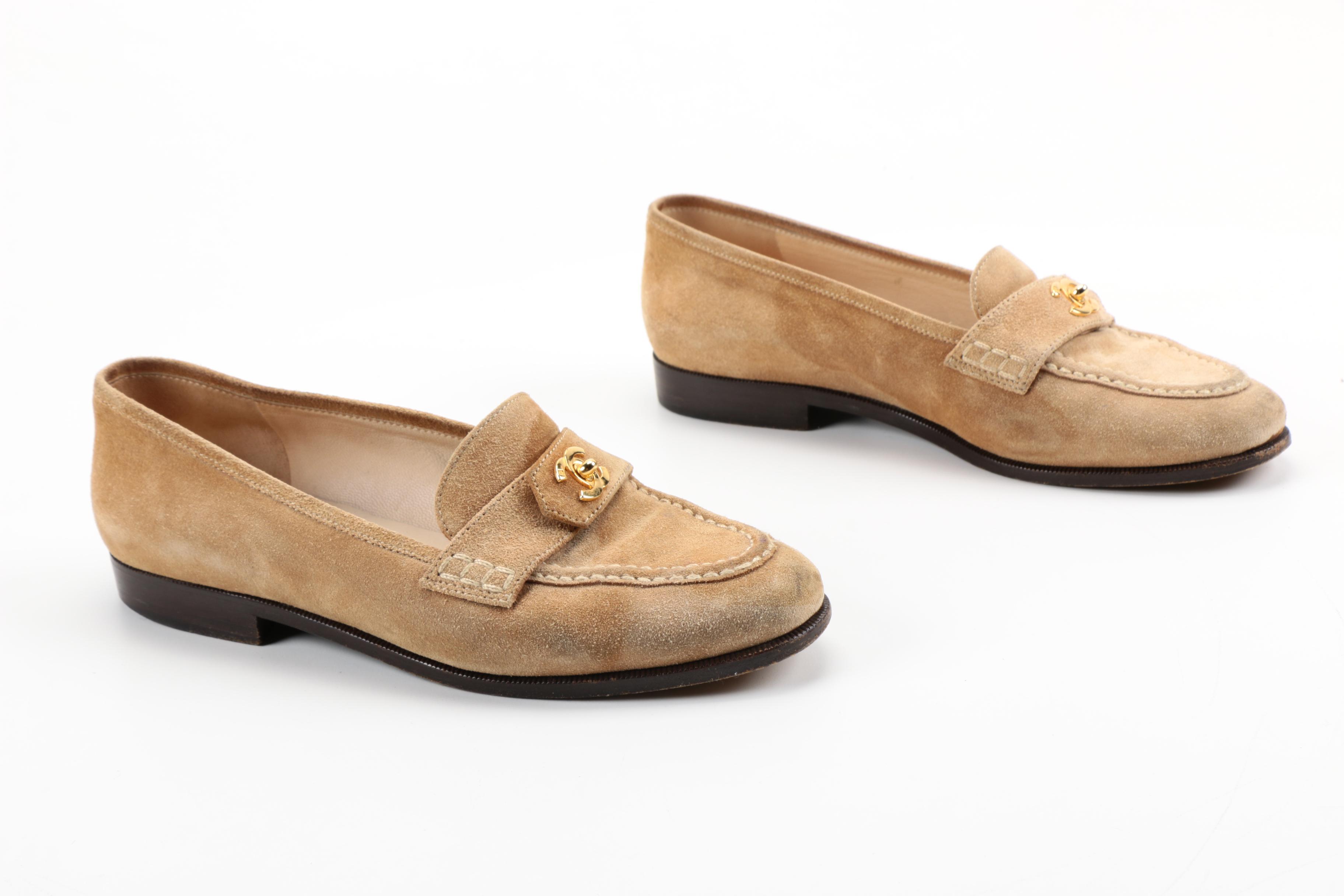 Chanel Tan Suede Loafers