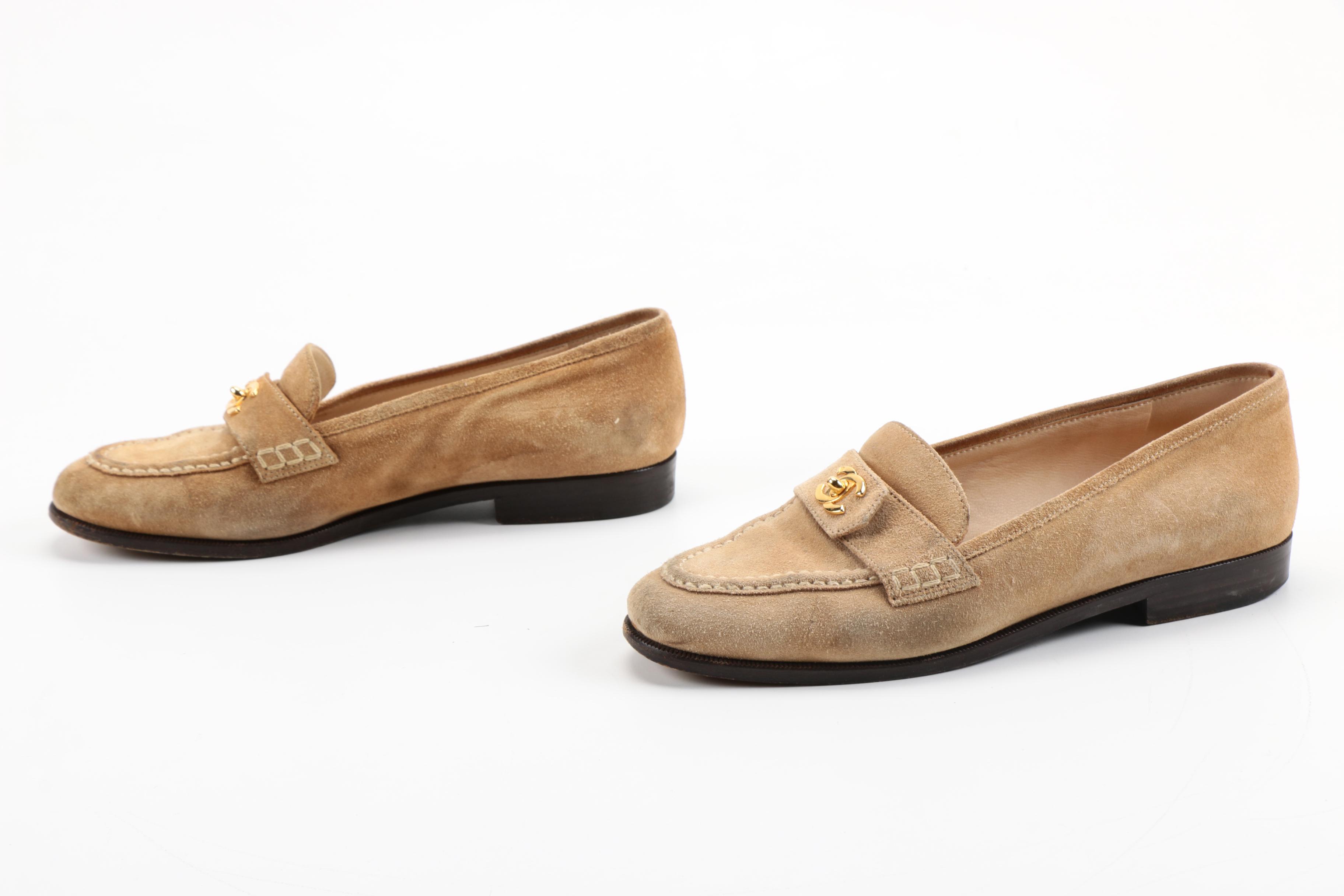 Chanel Tan Suede Loafers